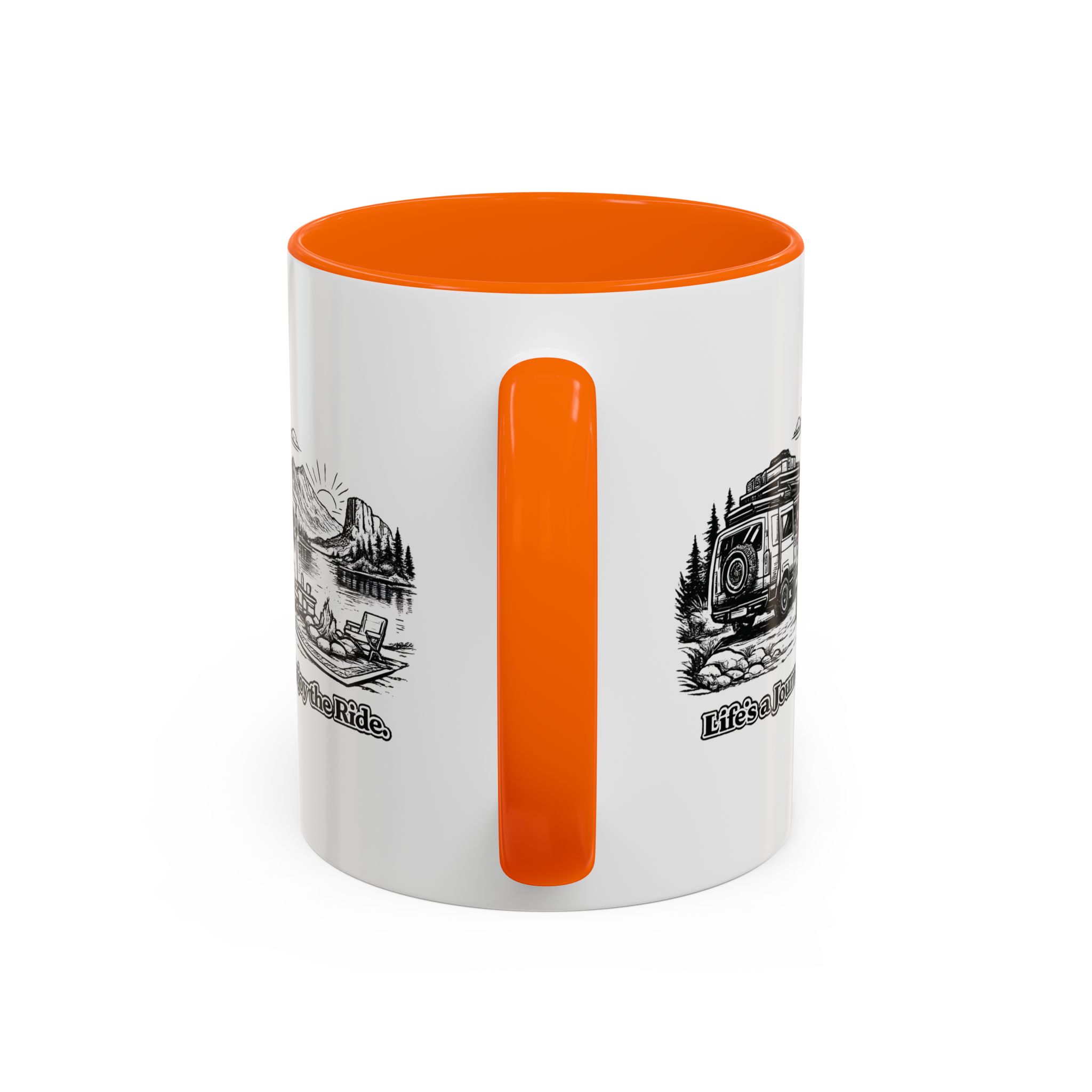 Accent Coffee Mug (11, 15oz) — "Lifes A Journey,Enjoy The Ride" Design Minimal-Line
