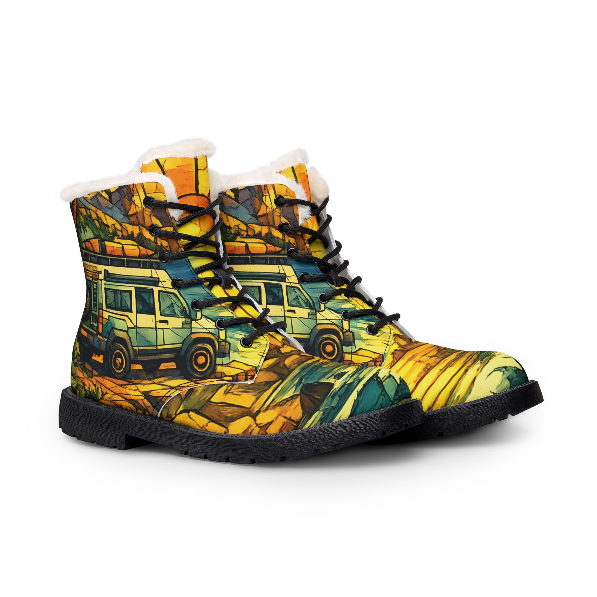 1548941354596719889_2048.jpeg Men's Fur and Leather Boots — Camper Van Wilderness Print (Cubic-Line)