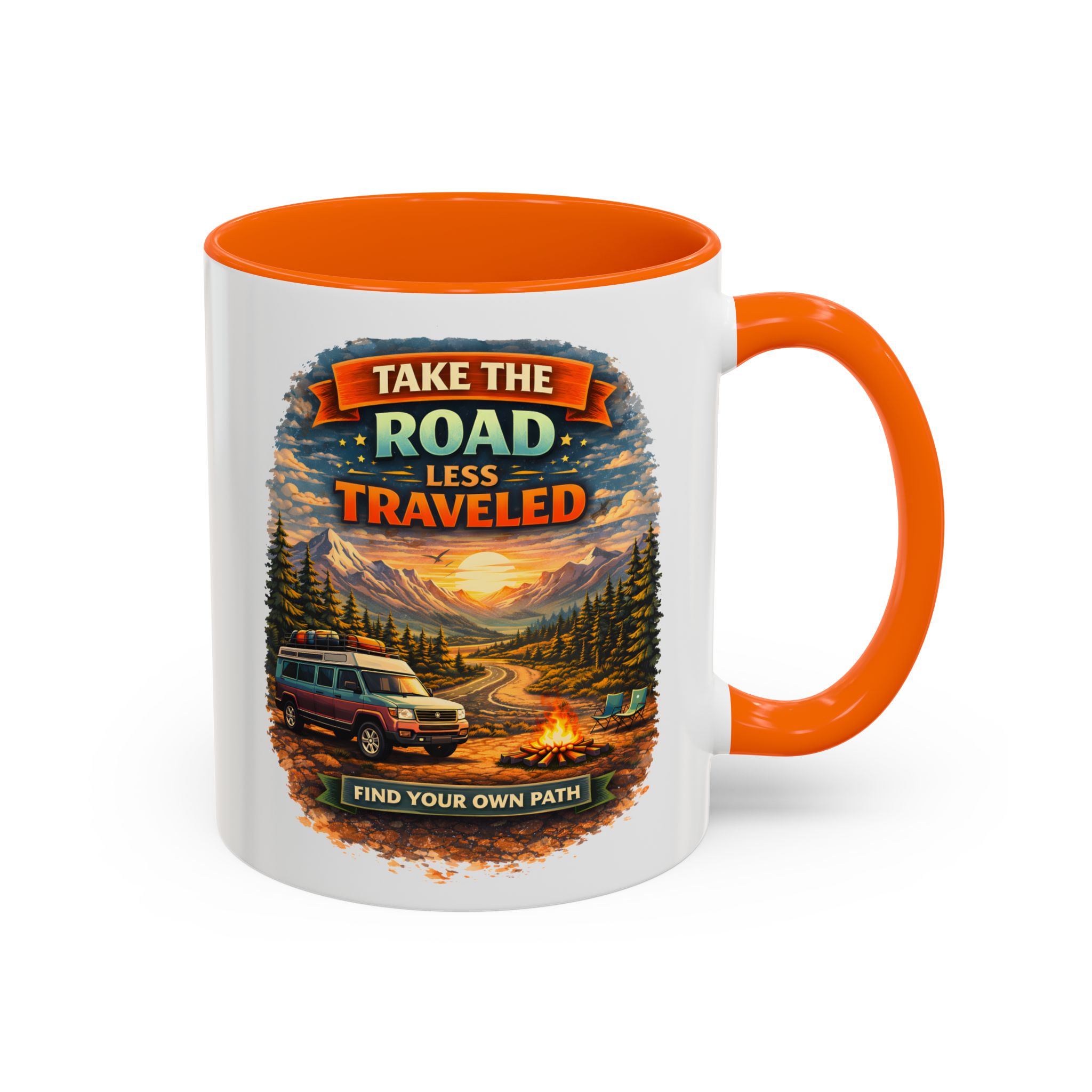 15491218360136858490_2048.jpeg Accent Coffee Mug (11, 15oz) — "Take The Road Less Traveled" Design Scenic-Line