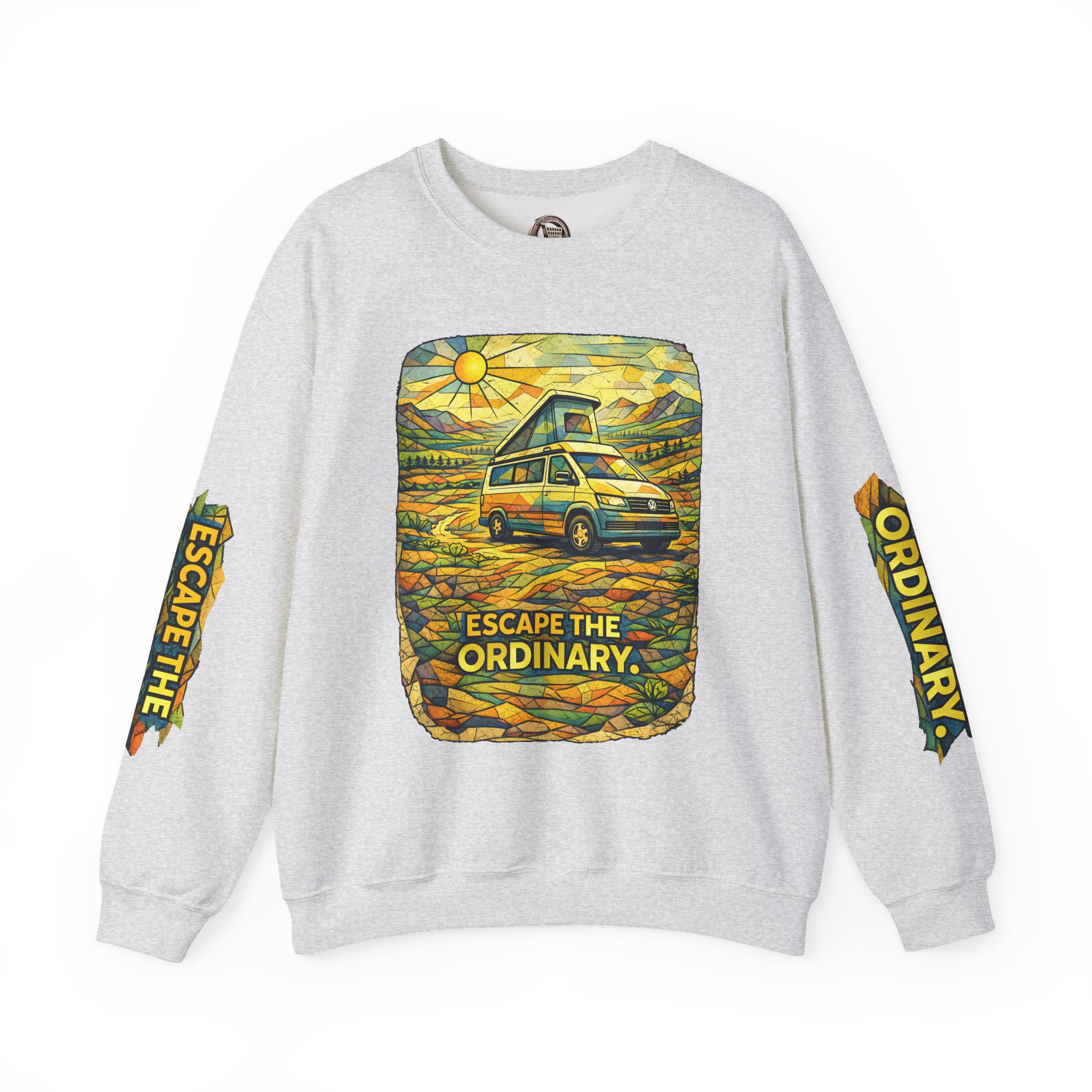 Unisex Heavy Blend™ Crewneck Sweatshirt — "Escape The Ordinary" Design Cubic-Line