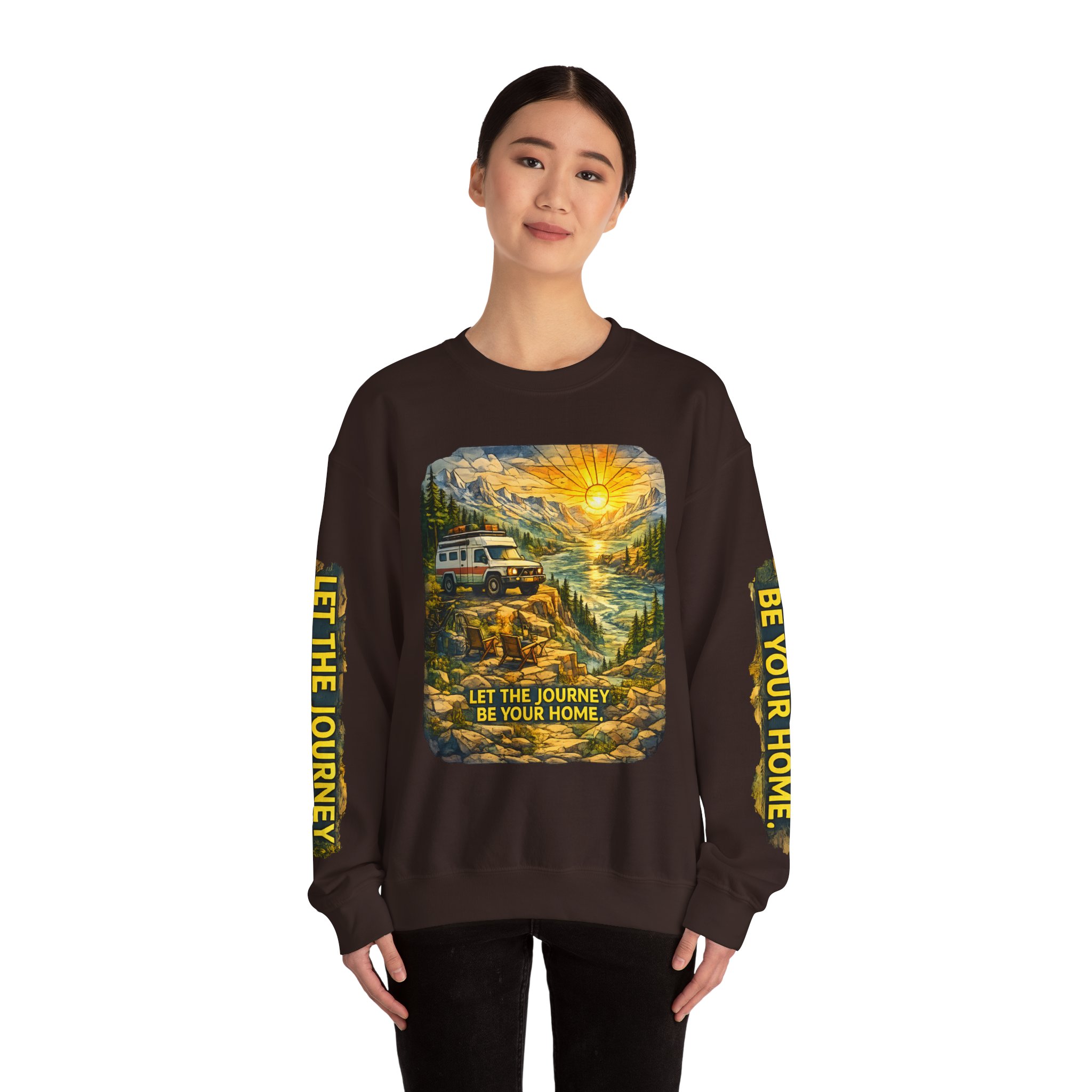 Unisex Heavy Blend™ Crewneck Sweatshirt — "Let The Journey Be Your Home" Design Cubic-Line