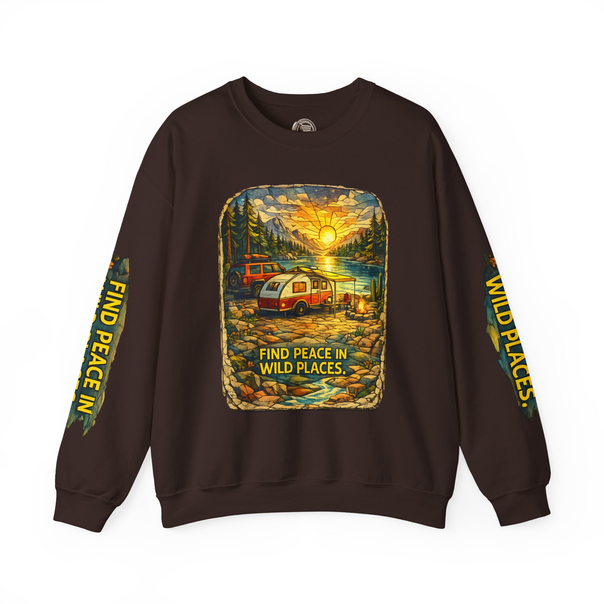 Unisex Heavy Blend™ Crewneck Sweatshirt — "Find Peace In Wild Places" Design Cubic-Line