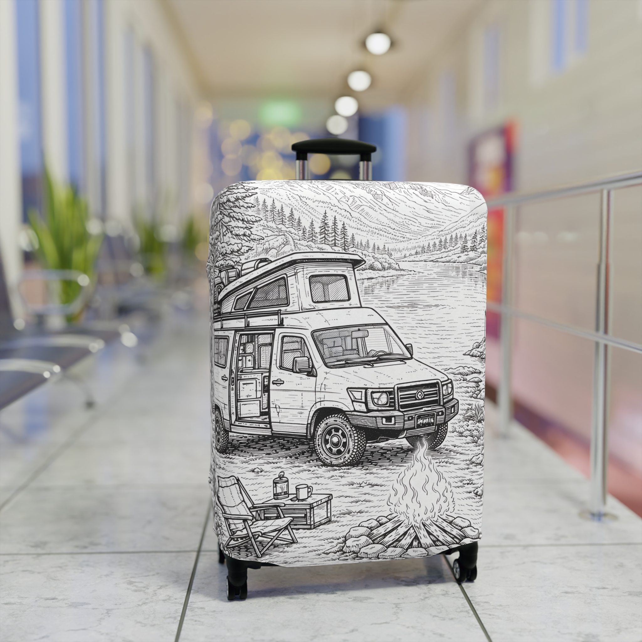 Luggage Cover — Adventure Camper Sketch Travel Suitcase