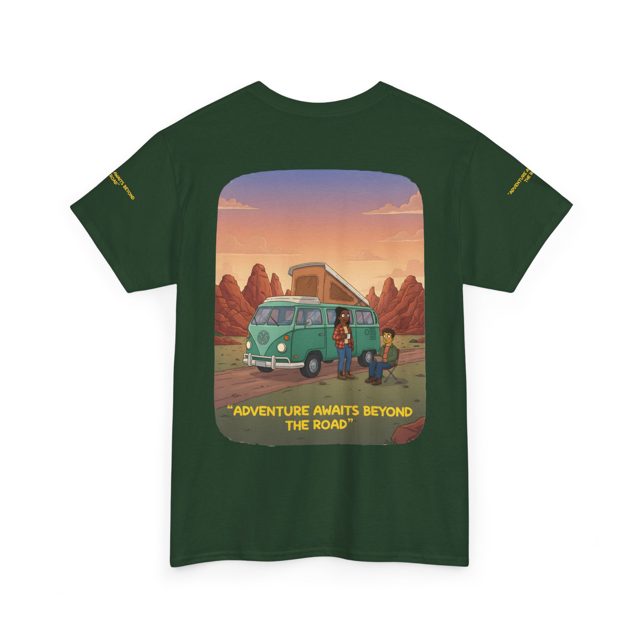 Unisex Heavy Cotton Tee — "Adventure Awaits Beyond The Road" Design Sitcom-Line