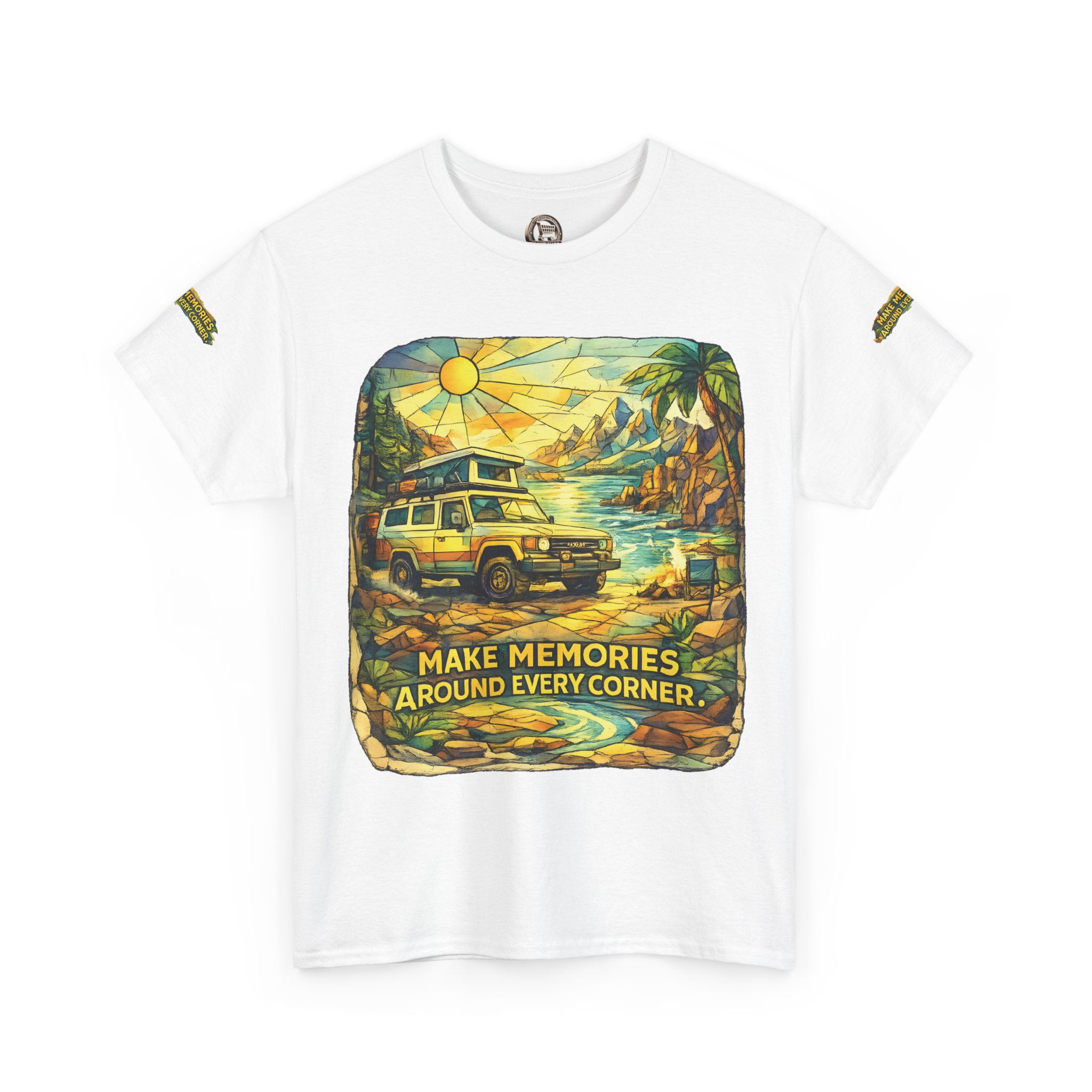 15511236464511779421_2048.jpeg Unisex Heavy Cotton Tee — "Make Memories Around Every Corner" Design Cubic-Line