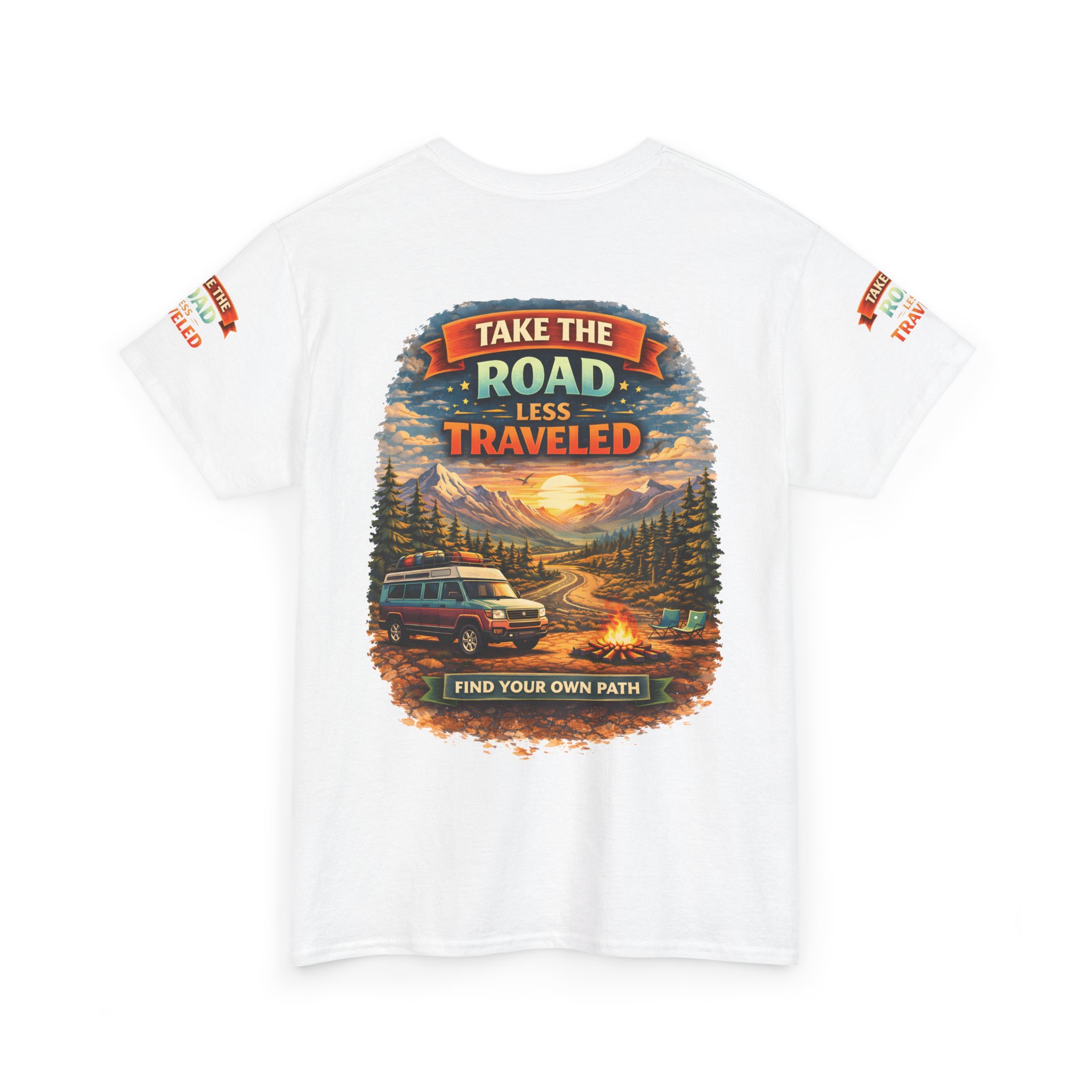 Unisex Heavy Cotton Tee — "Take The Road Less Traveled" Design Scenic-Line