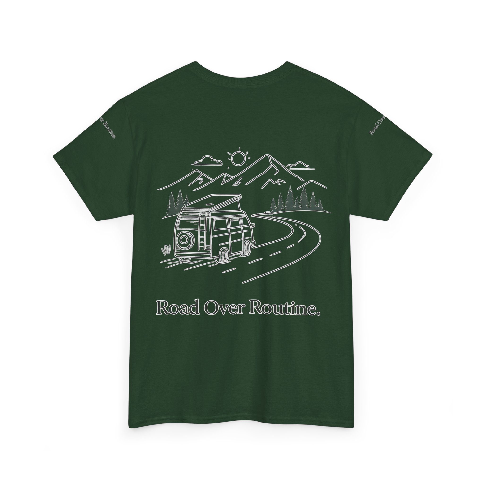 Unisex Heavy Cotton Tee — "Road Over Routine" Design Minimal-Line