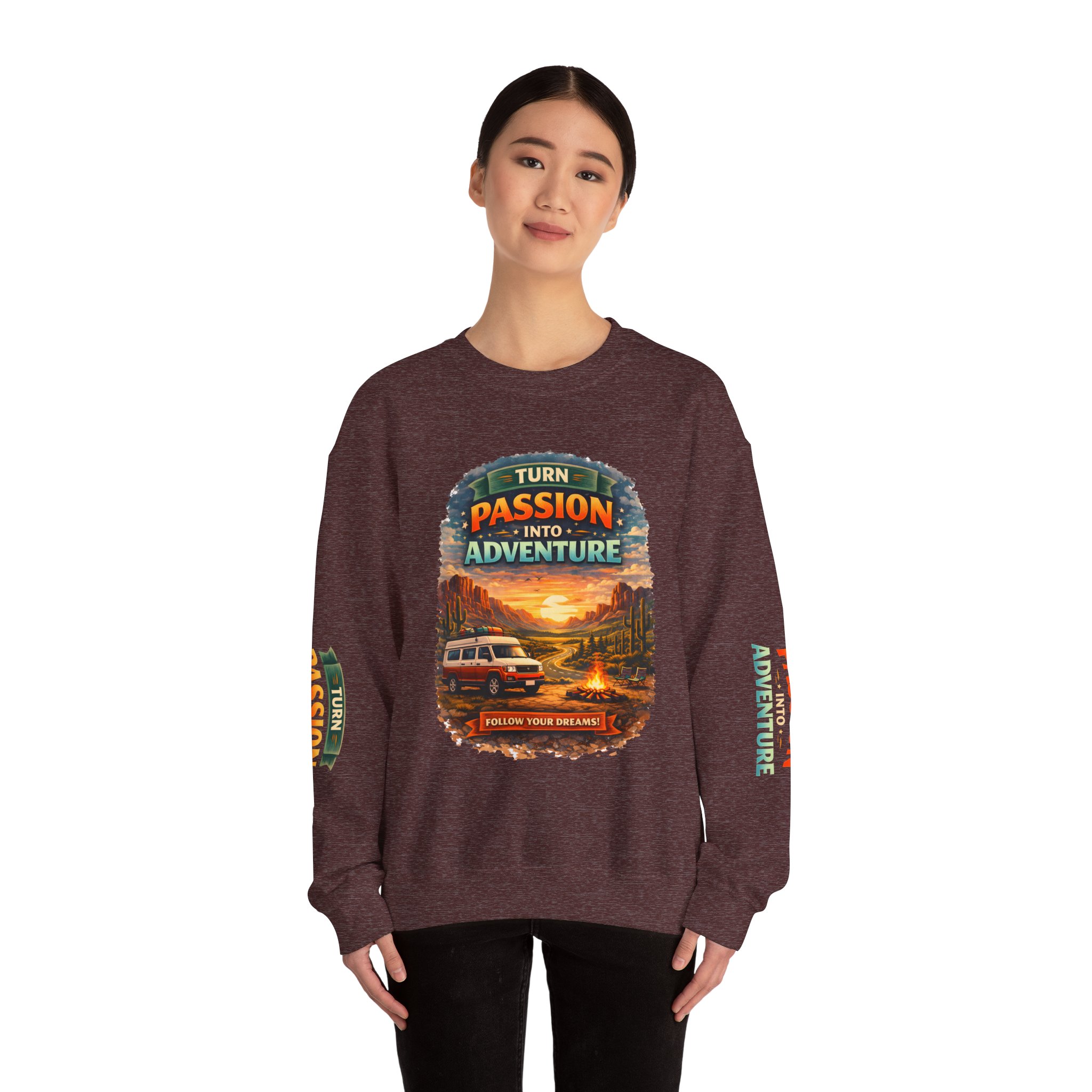 Unisex Heavy Blend™ Crewneck Sweatshirt — "Turn Passion Into Adventure" Design Scenic-Line