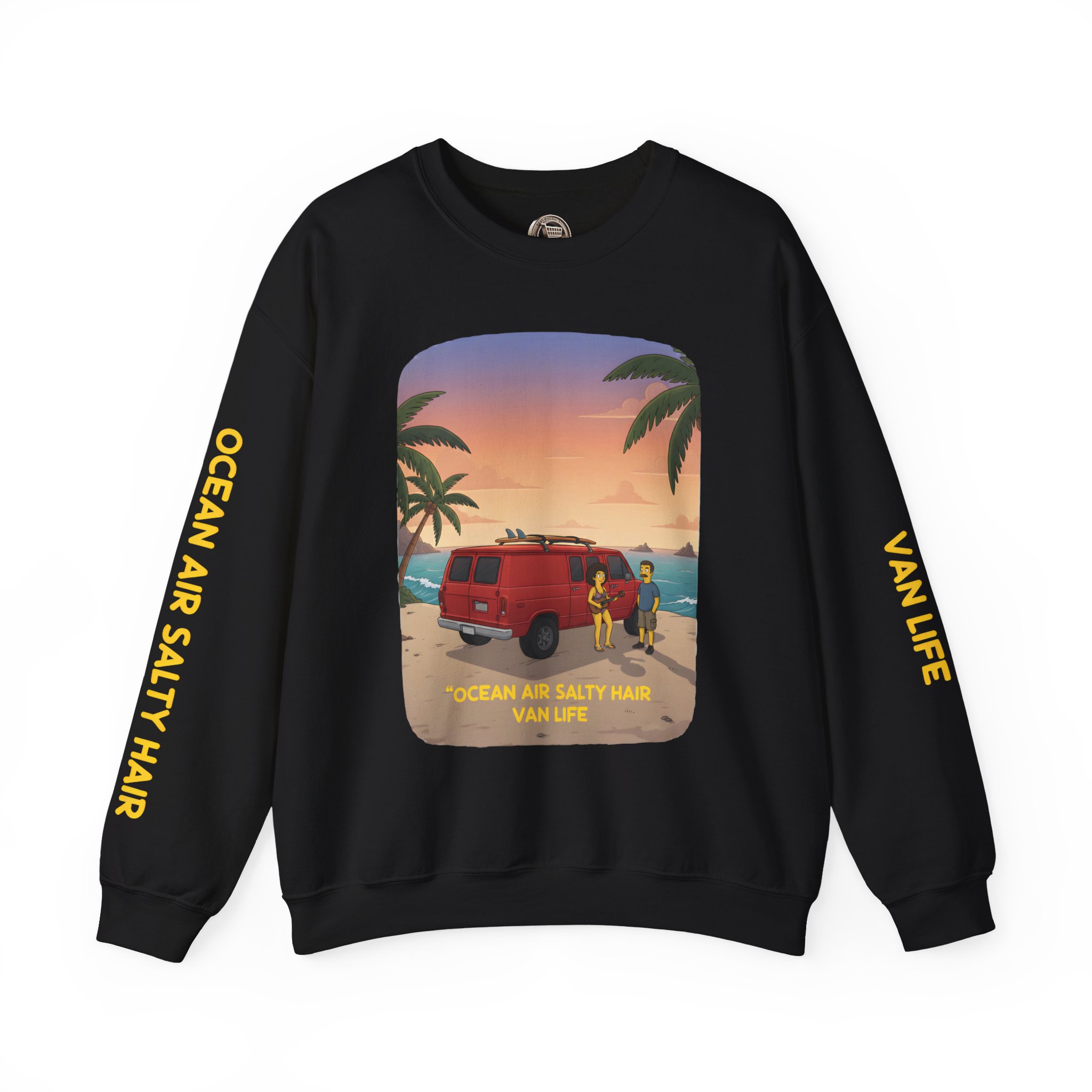 Unisex Heavy Blend™ Crewneck Sweatshirt — "Ocean Air Salty Hair Van Life" Design Sitcom-Line