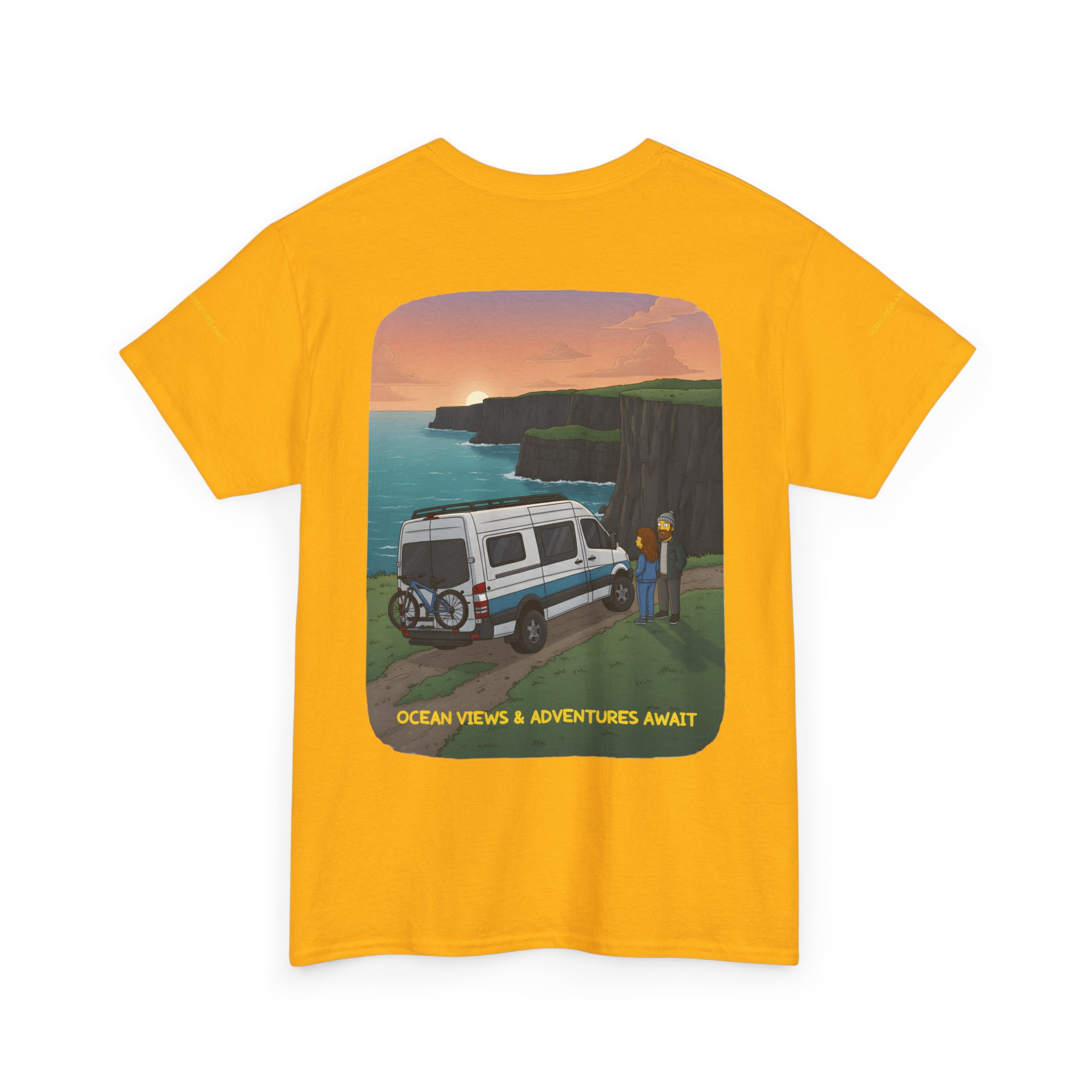 Unisex Heavy Cotton Tee — "Ocean Views-Adventures Awaits" Design Sitcom-Line