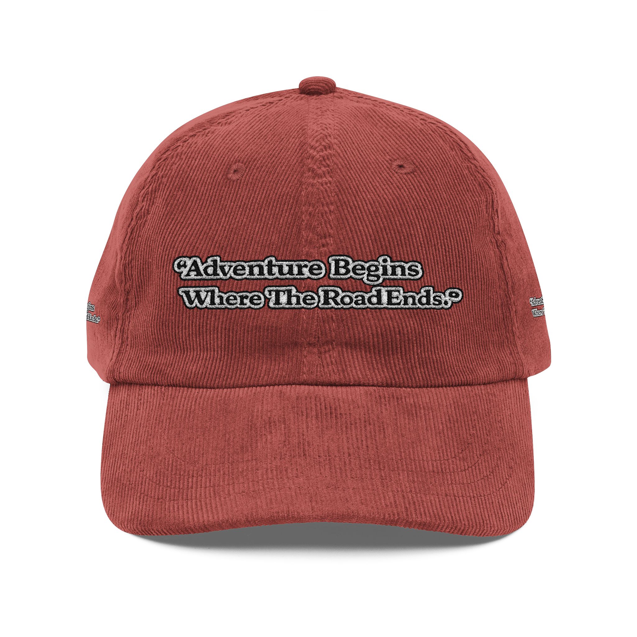 15548123945354245044_2048-2.jpeg Vintage Corduroy Cap (Embroidery) — "Adventure Begins Where The Road Ends" Embroidered Hat