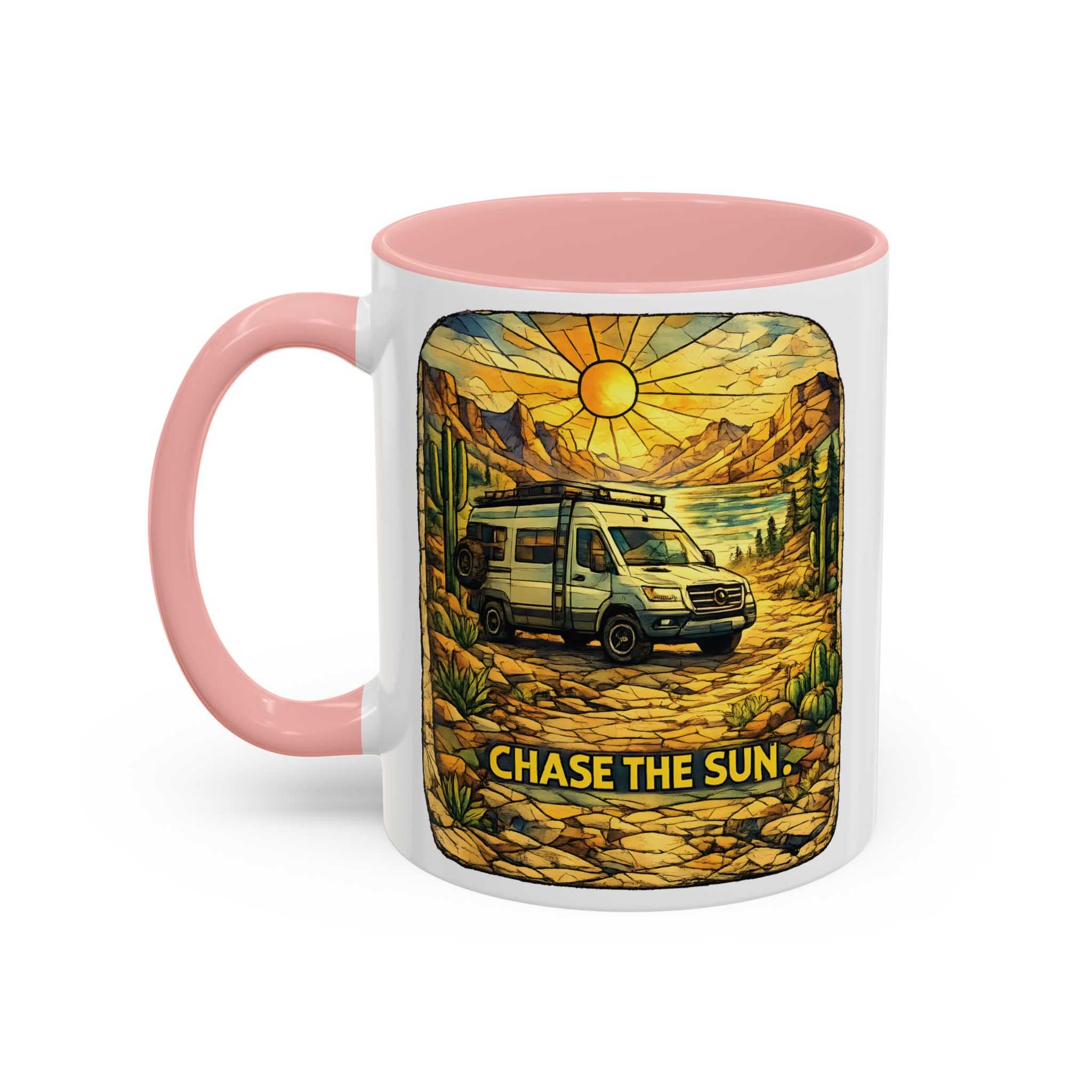 Accent Coffee Mug (11, 15oz) — "Chase The Sun" Design Cubic-Line