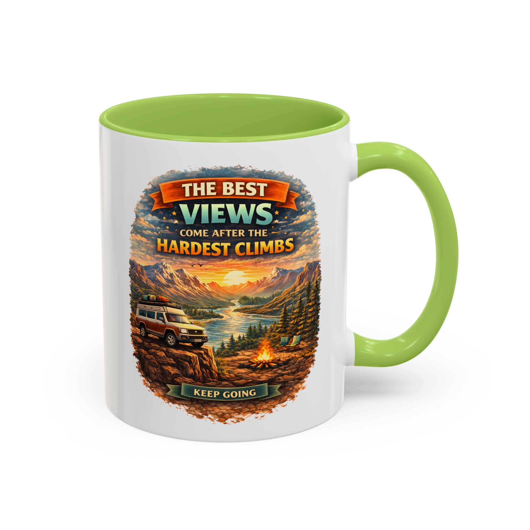 Accent Coffee Mug (11, 15oz) — "The Best Views" Design Scenic-Line