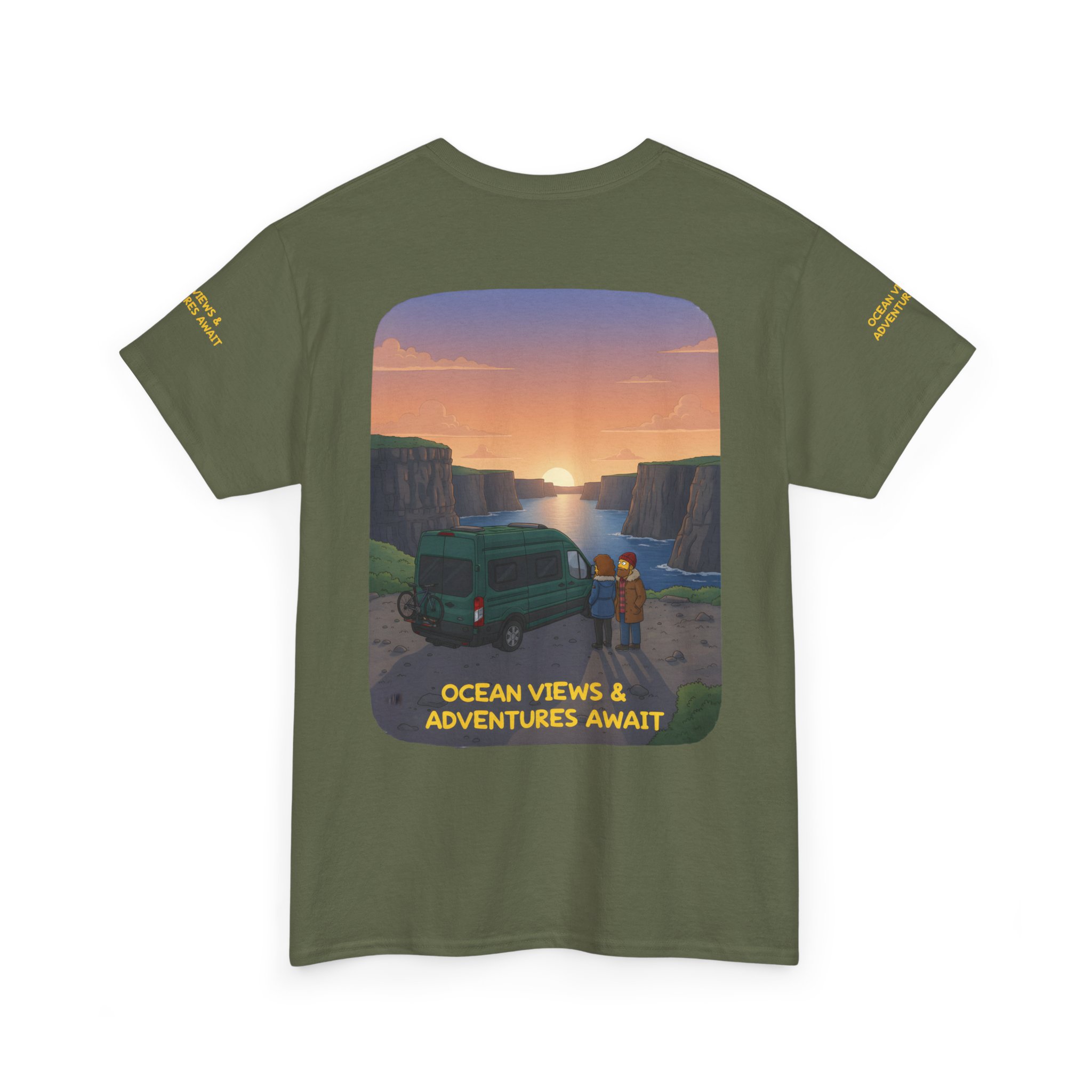 Unisex Heavy Cotton Tee — "Ocean Views-Adventures Awaits" Design Sitcom-Line