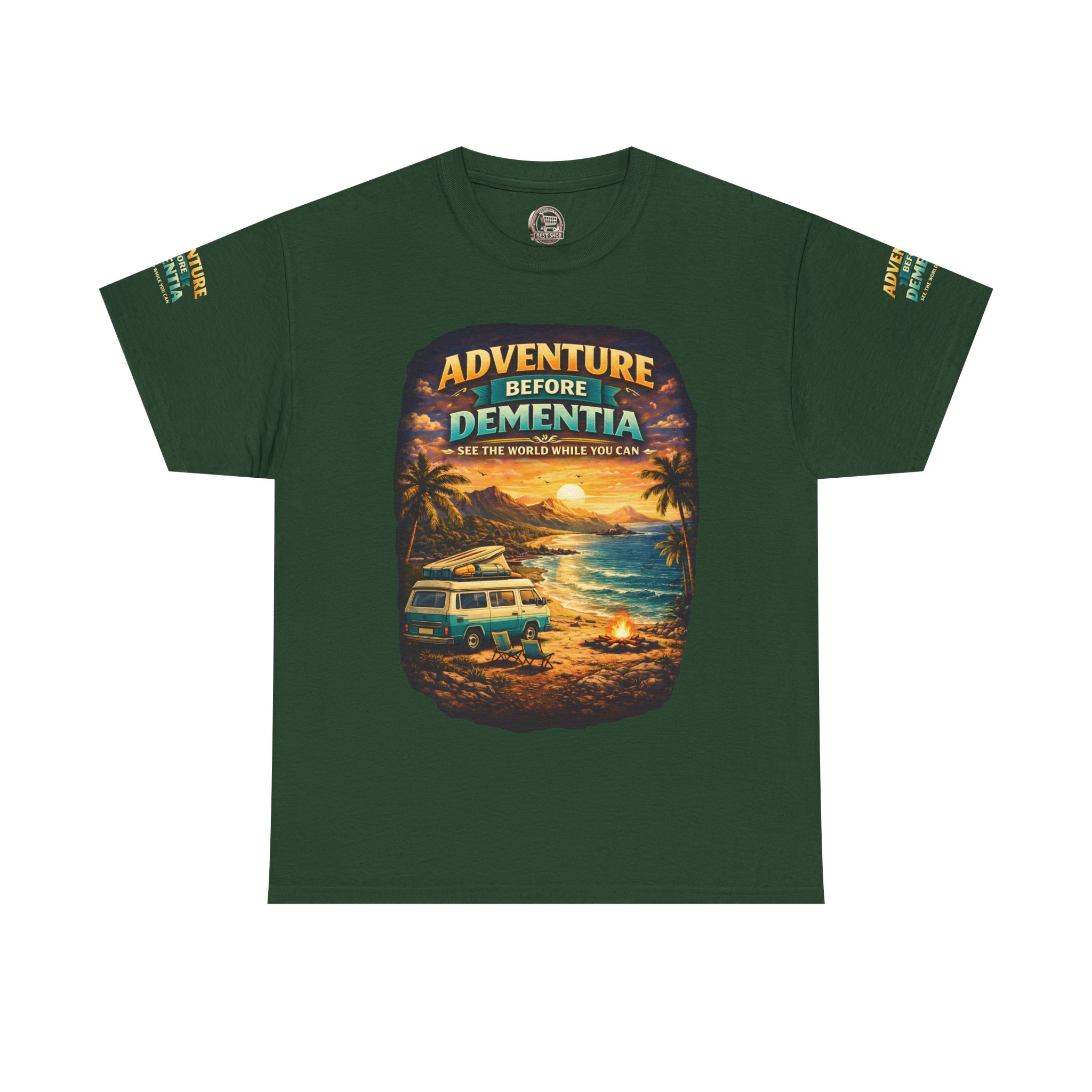 Unisex Heavy Cotton Tee — "Adventure Before Dementia" Design Scenic-Line