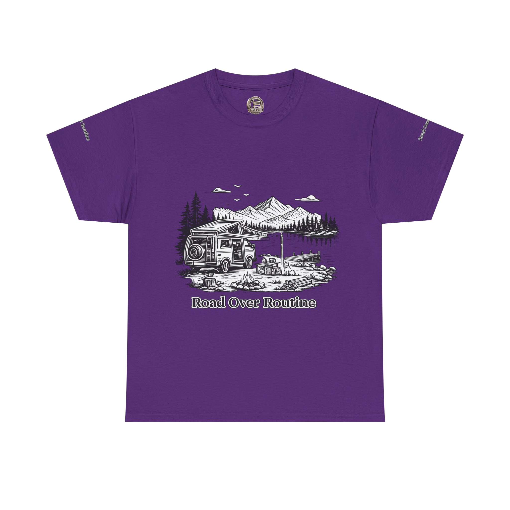 Unisex Heavy Cotton Tee — "Road Over Routine" Design Minimal-Line