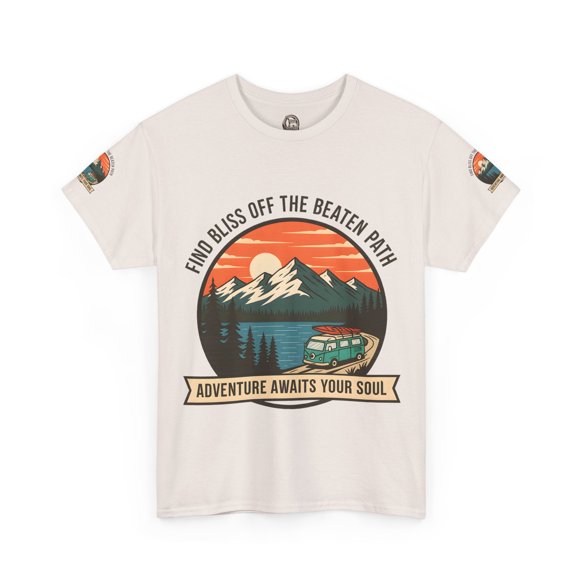 Unisex Heavy Cotton Tee — "Find Bliss Off the Beaten Path" Mountain & Camper T‑Shirt