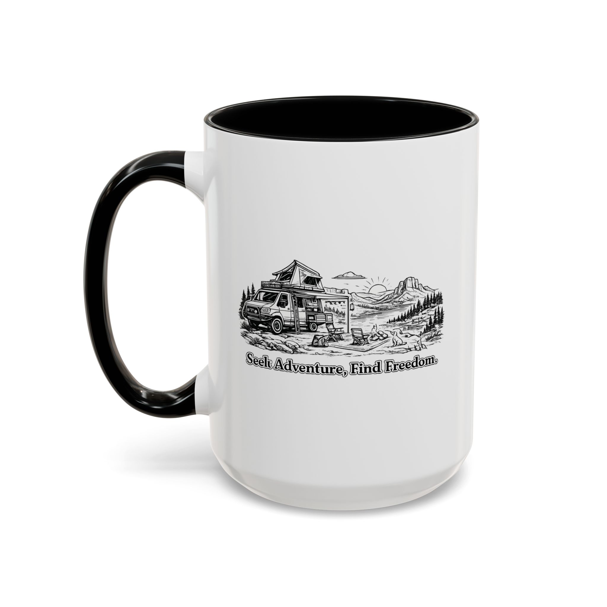 Accent Coffee Mug (11, 15oz) — "Seek Adventure, Find Freedom" Design Minimal-Line