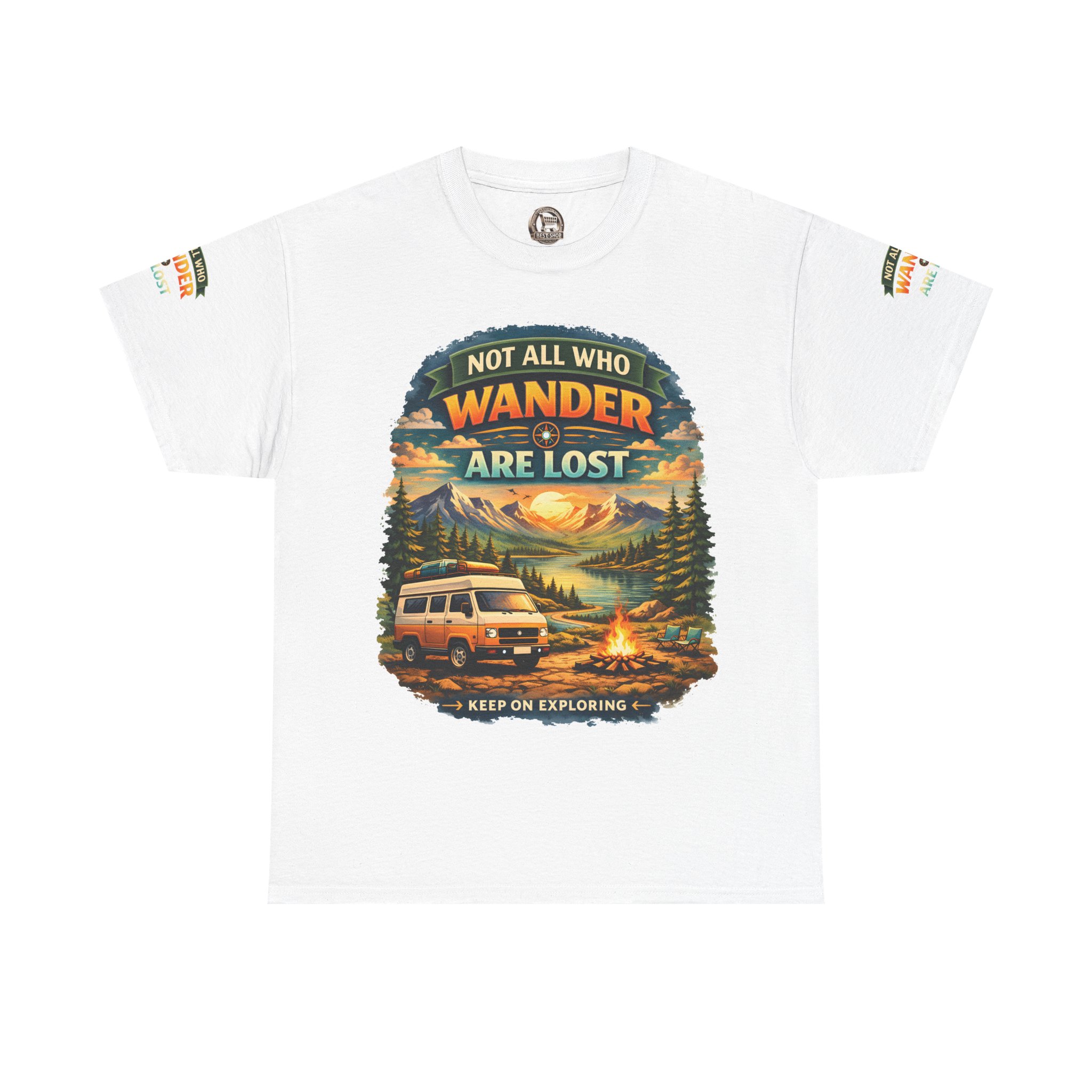 Unisex Heavy Cotton Tee — "Not All Who Wander Are Lost" Design Scenic-Line