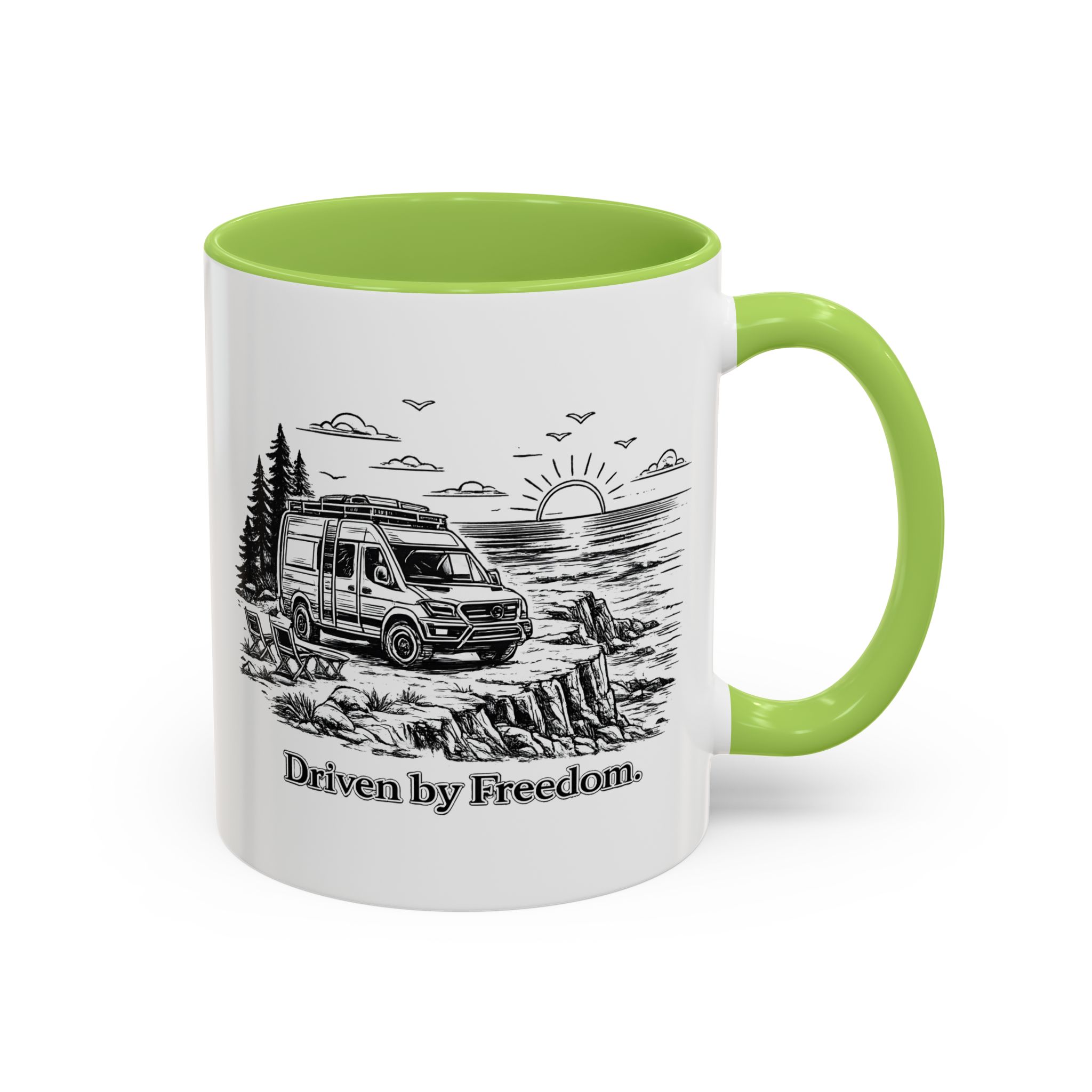 Accent Coffee Mug (11, 15oz) — "Driven By Freedom" Design Minimal-Line