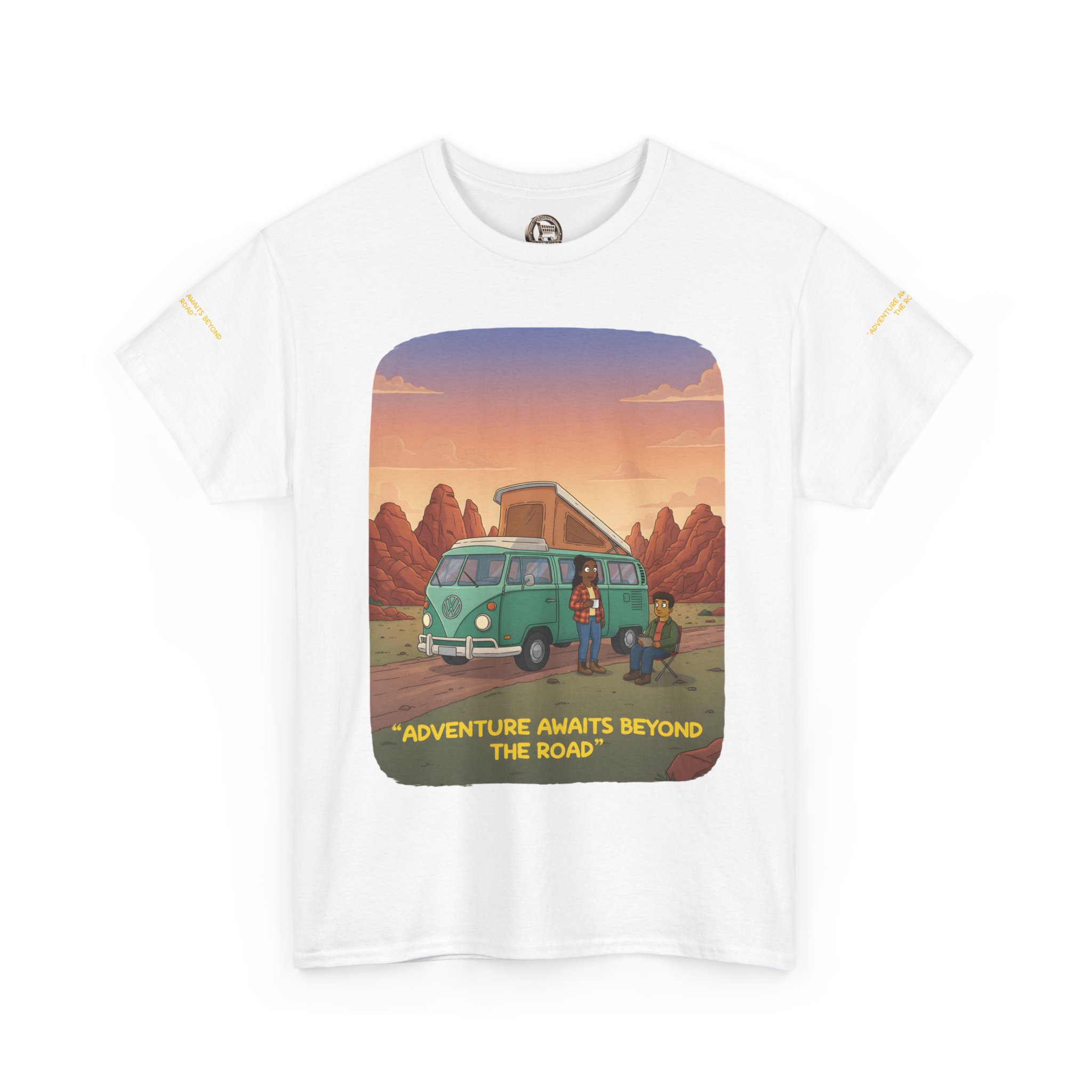 Unisex Heavy Cotton Tee — "Adventure Awaits Beyond The Road" Design Sitcom-Line