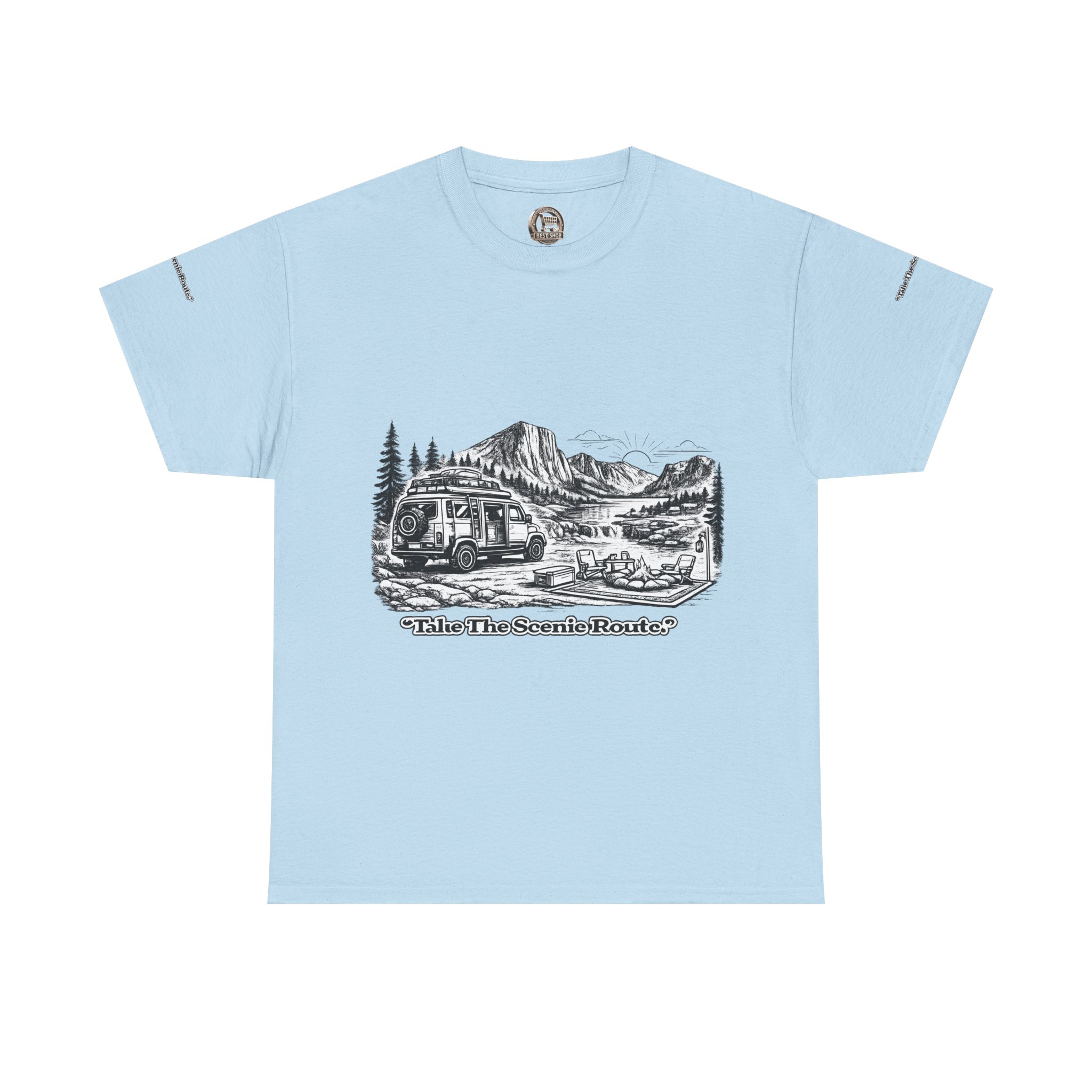 Unisex Heavy Cotton Tee — "Take The Scenic Route" Design Minimal-Line
