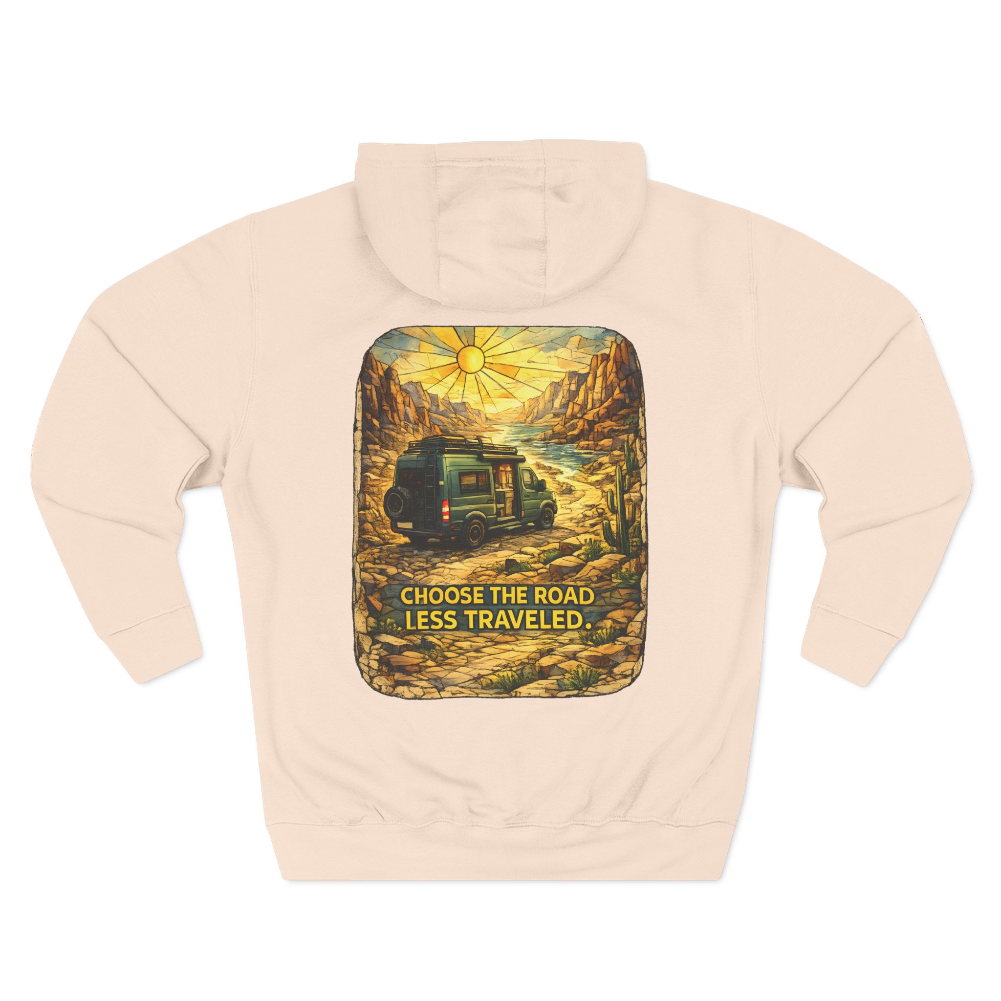 Three-Panel Fleece Hoodie - "Choose The Road Less Traveled" Design Cubic-Line