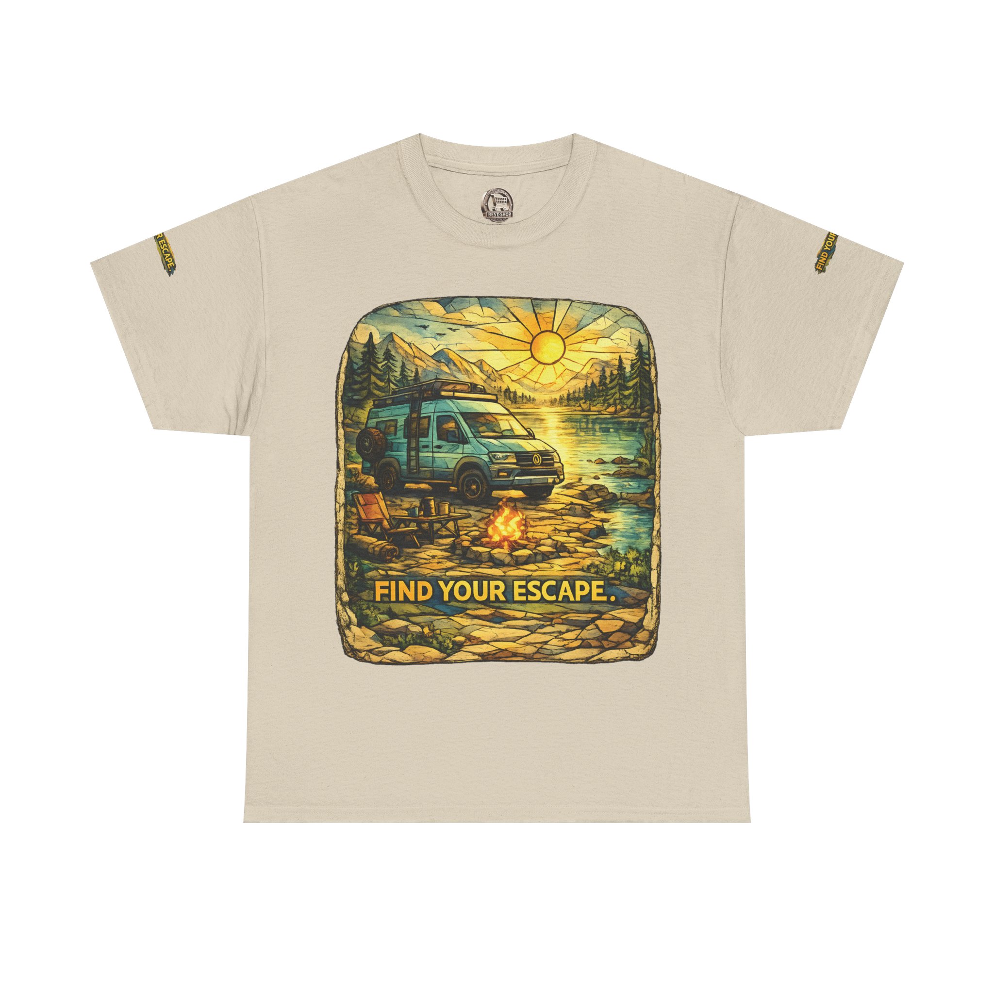 Unisex Heavy Cotton Tee — "Find Your Escape" Design Cubic-Line