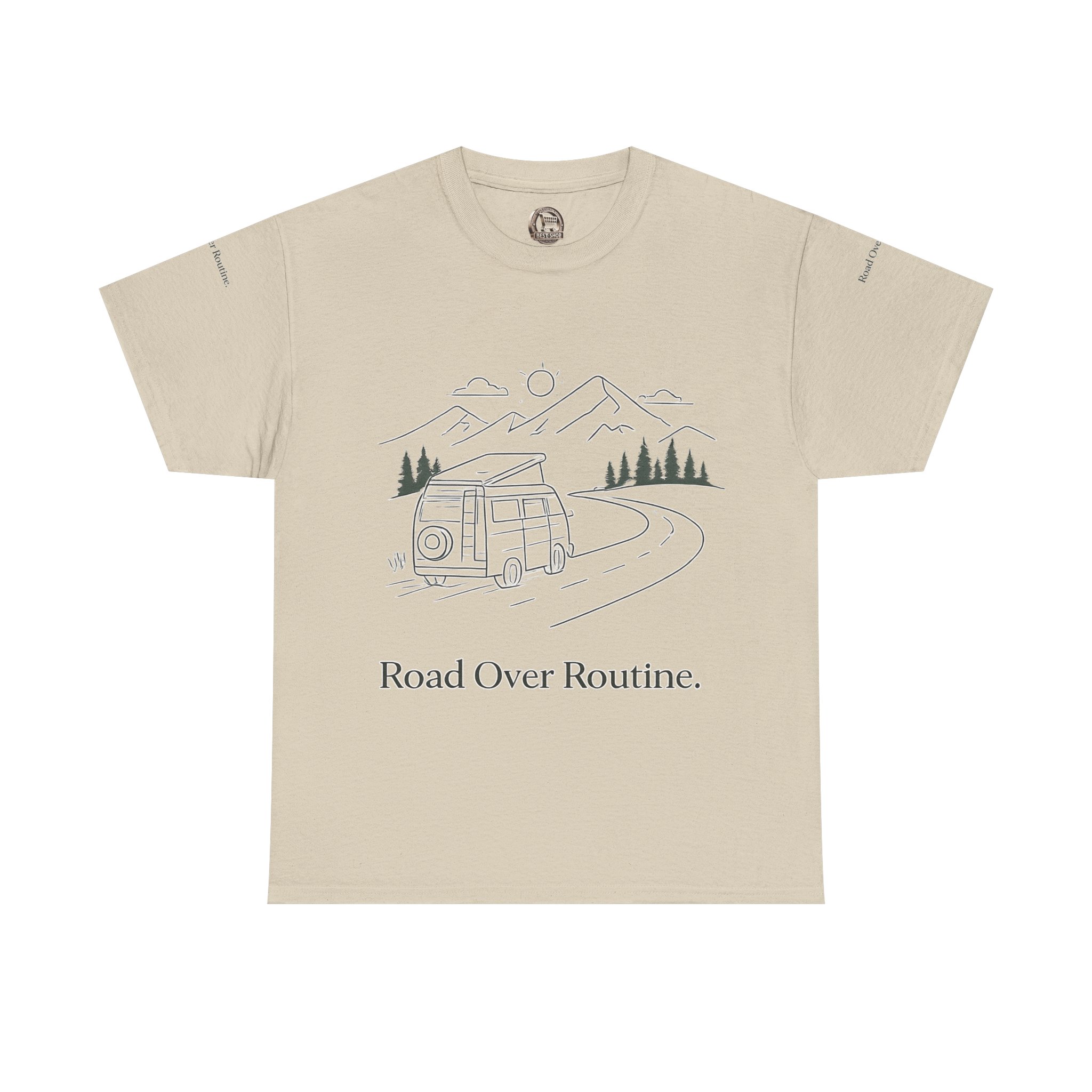 Unisex Heavy Cotton Tee — "Road Over Routine" Design Minimal-Line