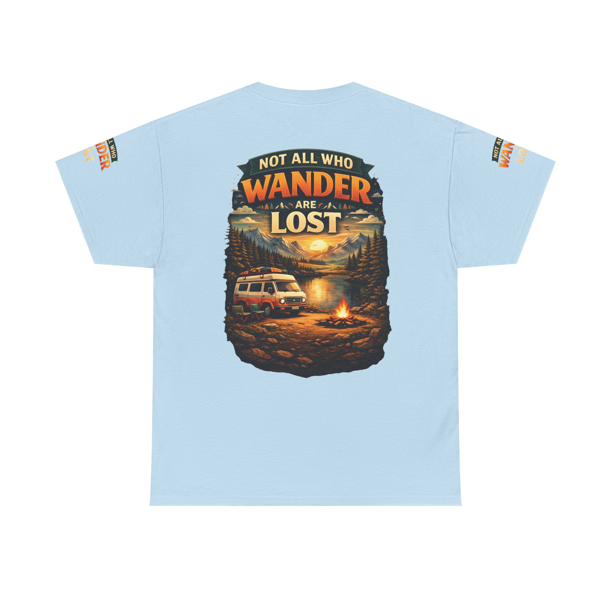 Unisex Heavy Cotton Tee — "Not All Who Wander Are Lost" Design Scenic-Line