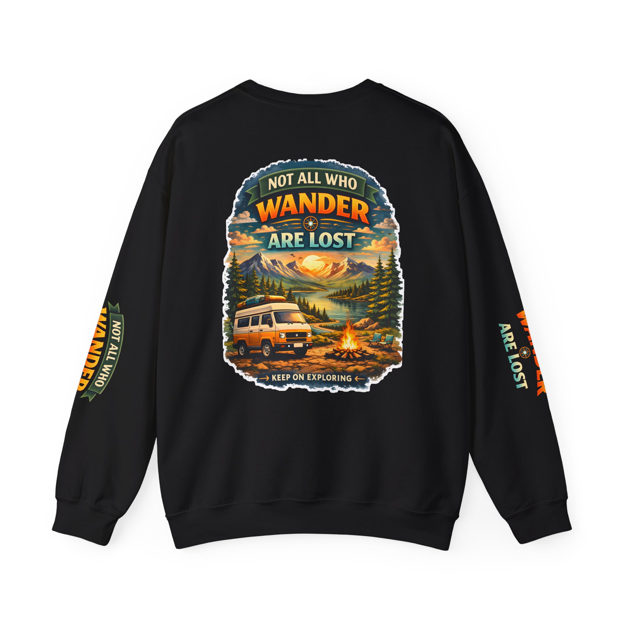 Unisex Heavy Blend™ Crewneck Sweatshirt — "Not All Who Wander Are Lost" Design Scenic-Line