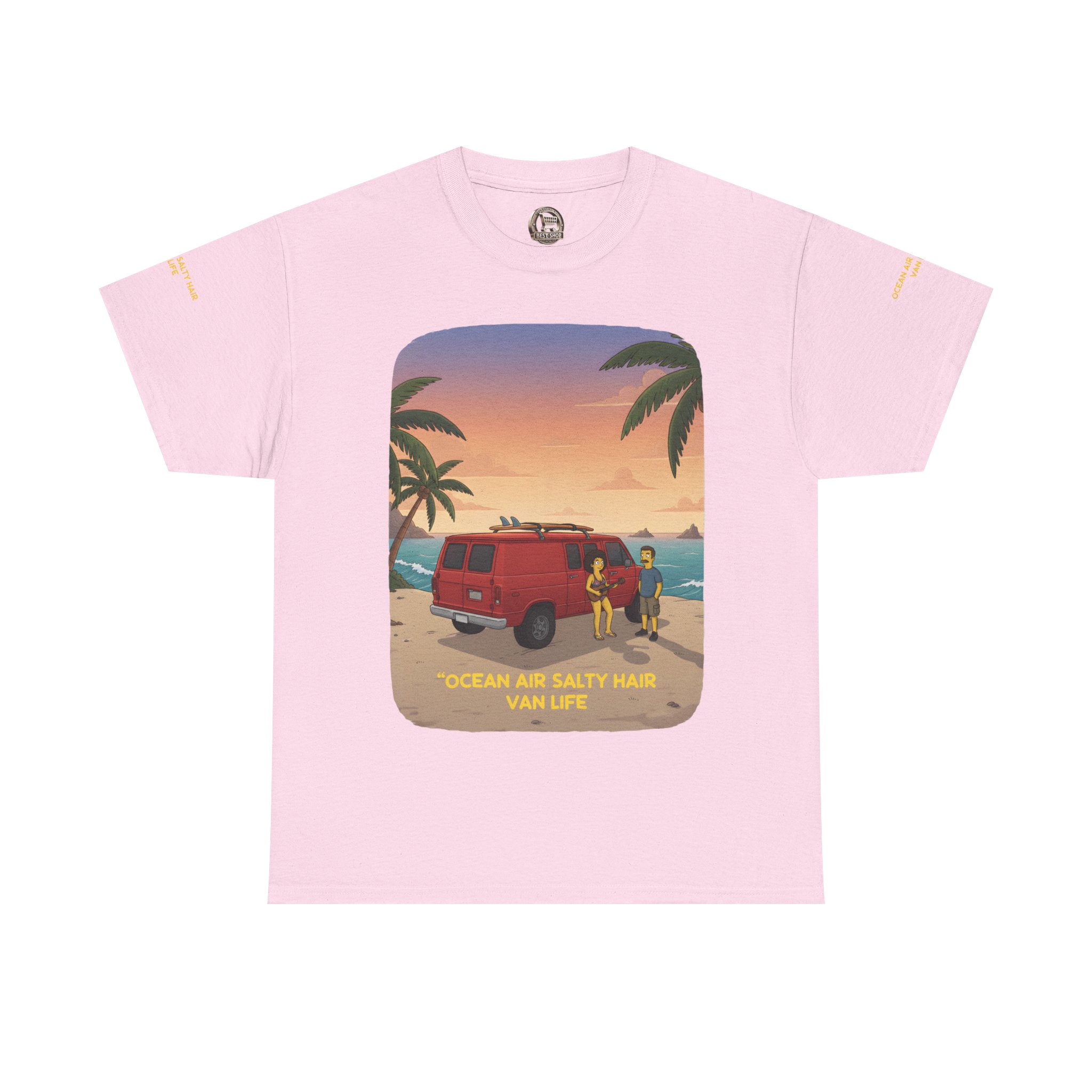 Unisex Heavy Cotton Tee — "Ocean Air Salty Hair Van Life" Design Sitcom-Line