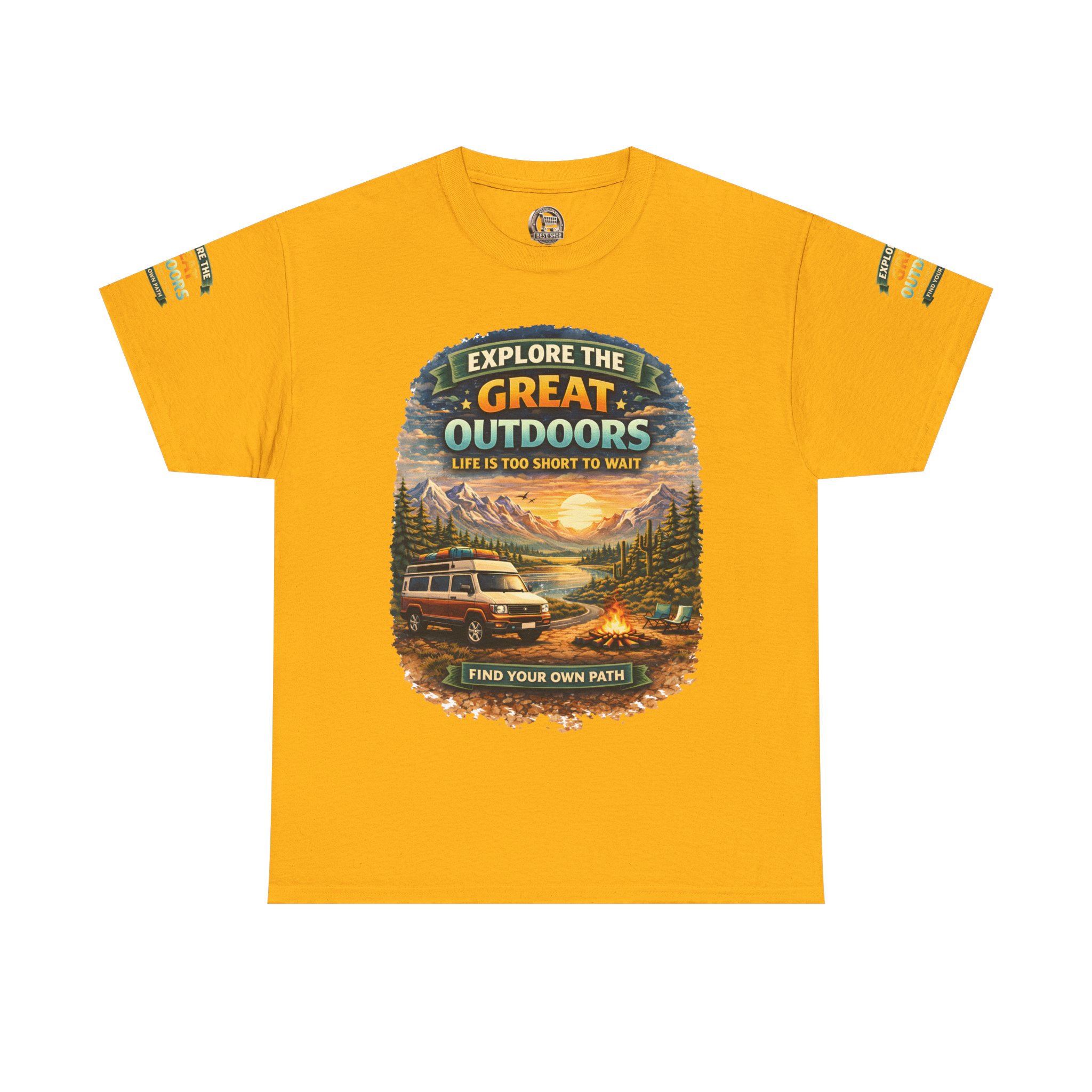 Unisex Heavy Cotton Tee — "Explore The Great Outdoors" Design Scenic-Line