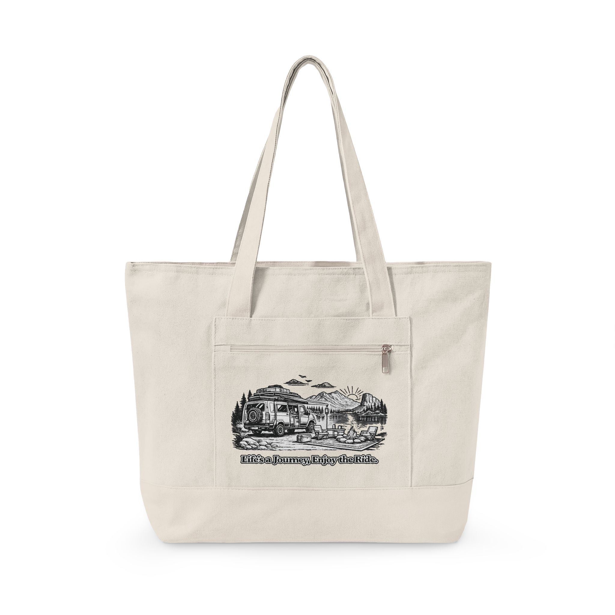 Zippered Canvas Tote — "Lifes A Journey" (Design Minimal-Line)