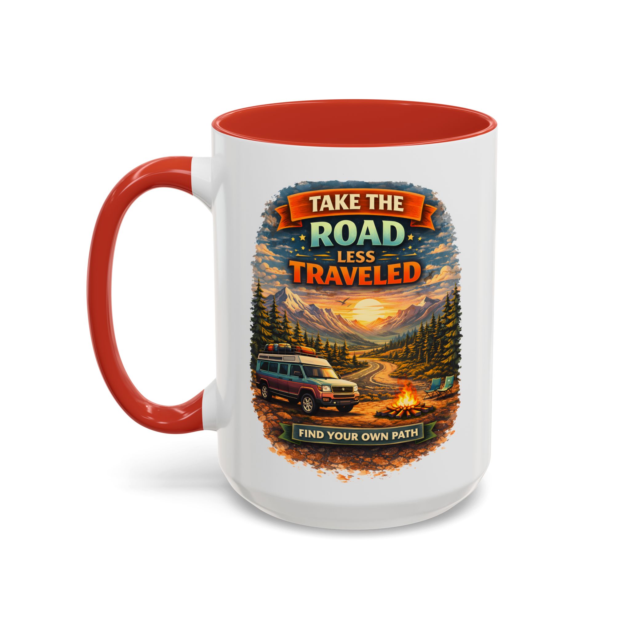 15595565546571649150_2048.jpeg Accent Coffee Mug (11, 15oz) — "Take The Road Less Traveled" Design Scenic-Line