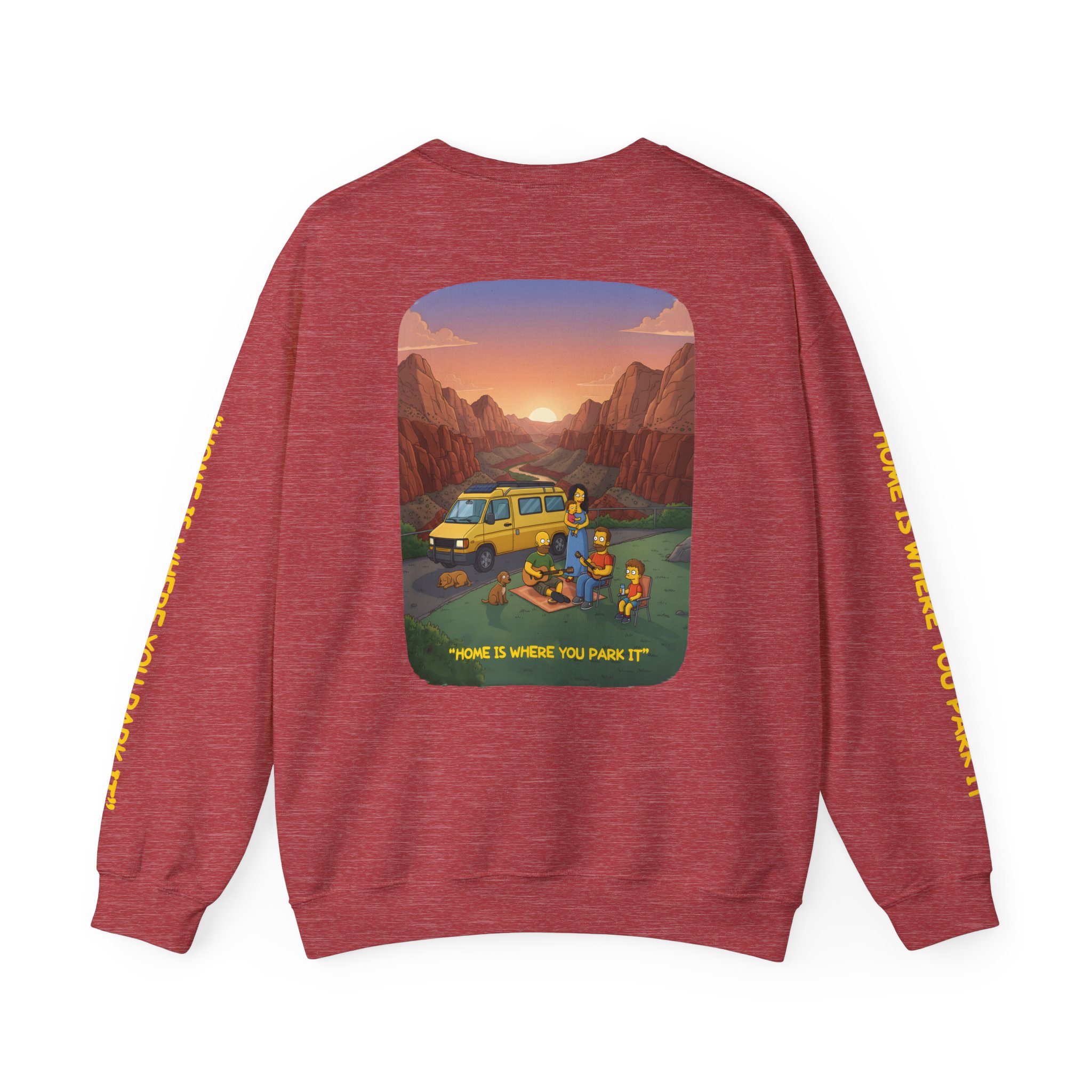Unisex Heavy Blend™ Crewneck Sweatshirt — "Home Is Where You Park It" Design Sitcom-Line