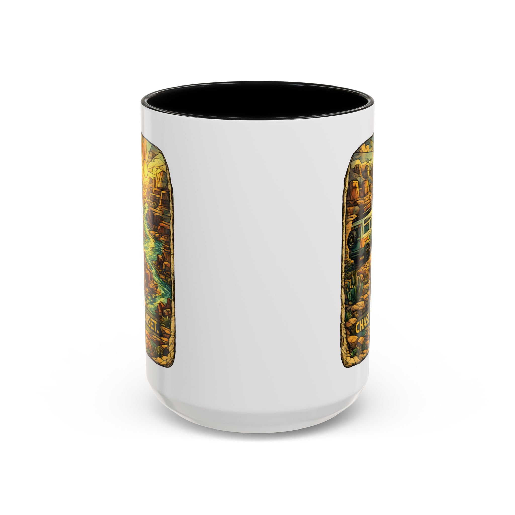 Accent Coffee Mug (11, 15oz) — "Chase The Sunset" Design Cubic-Line