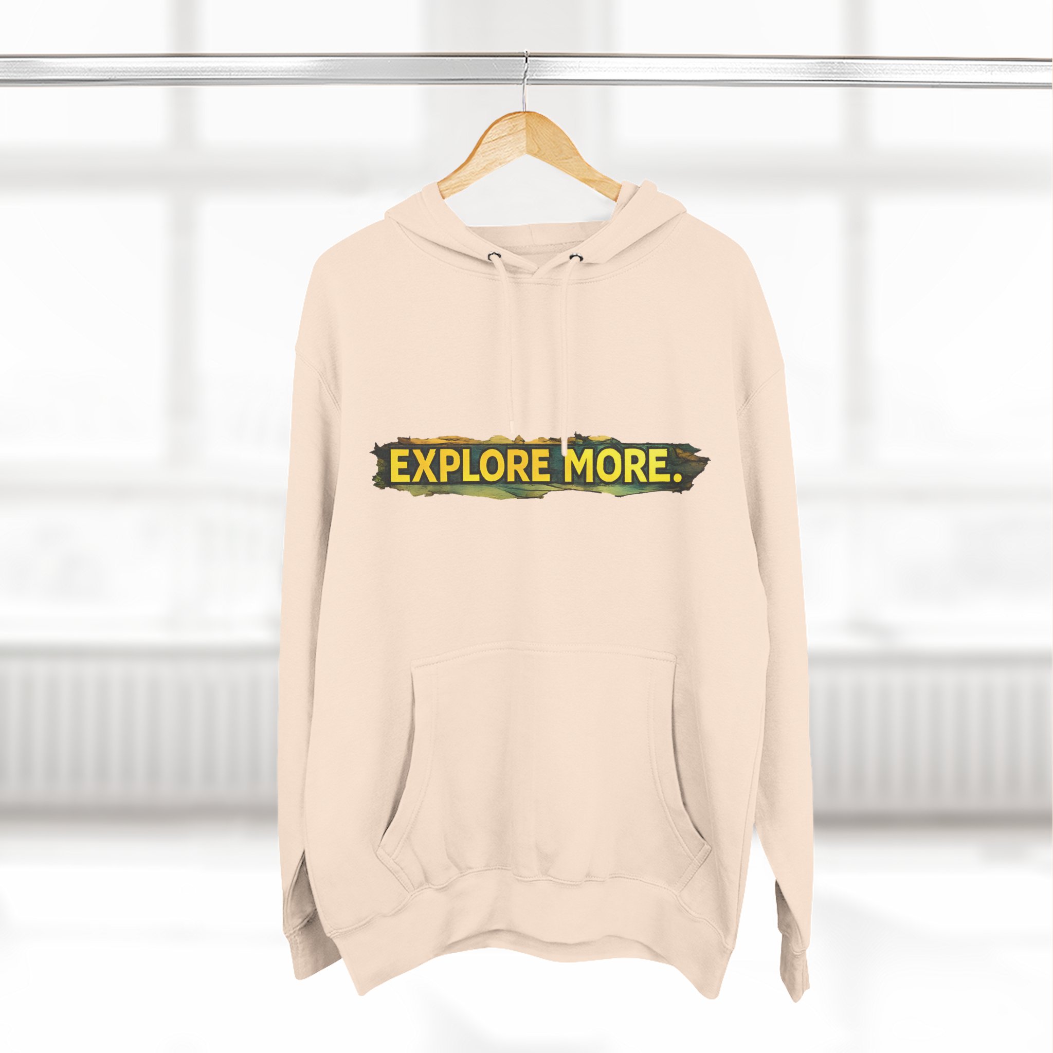 Three-Panel Fleece Hoodie - "Explore More" Design Cubic-Line