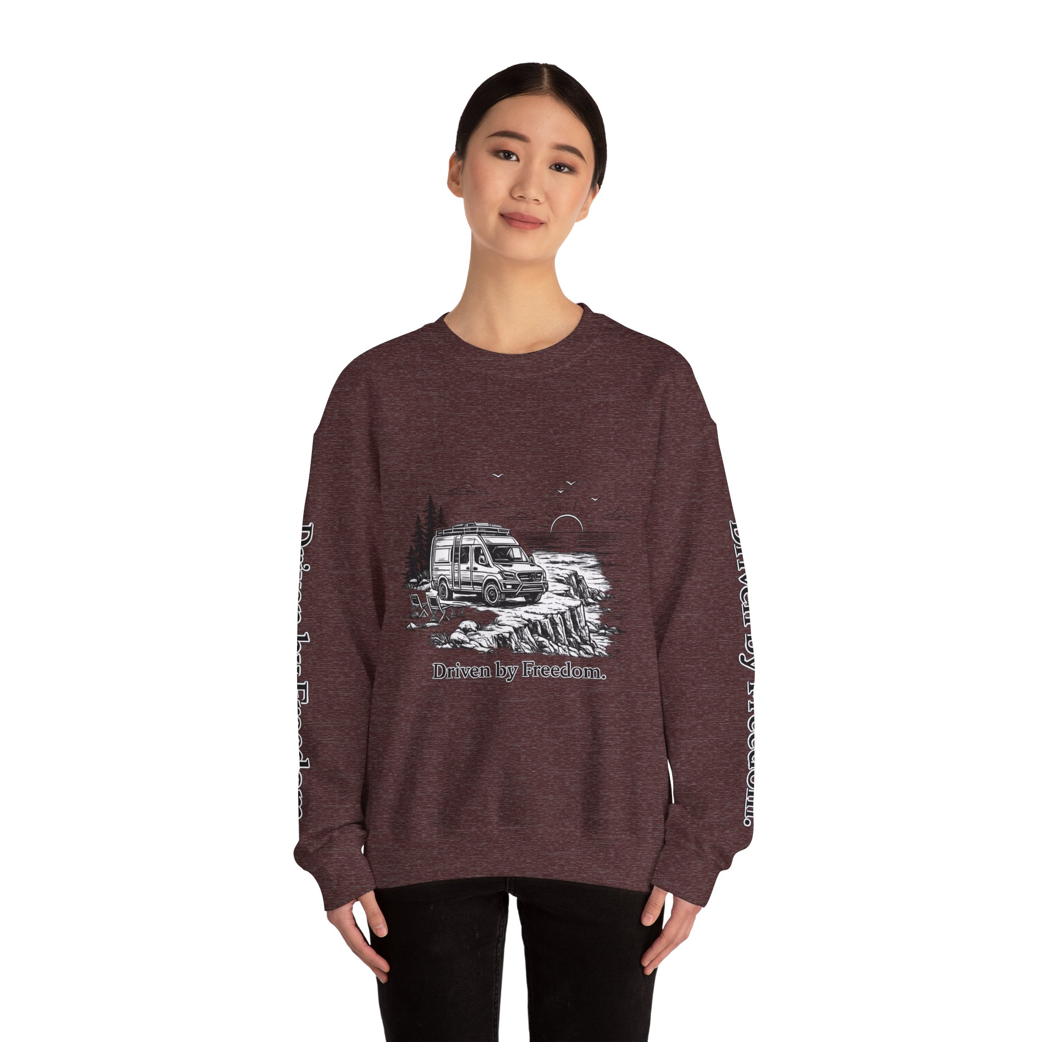 15609128587125571082_2048.jpeg Unisex Heavy Blend™ Crewneck Sweatshirt — "Driven By Freedom" Design Minimal-Line