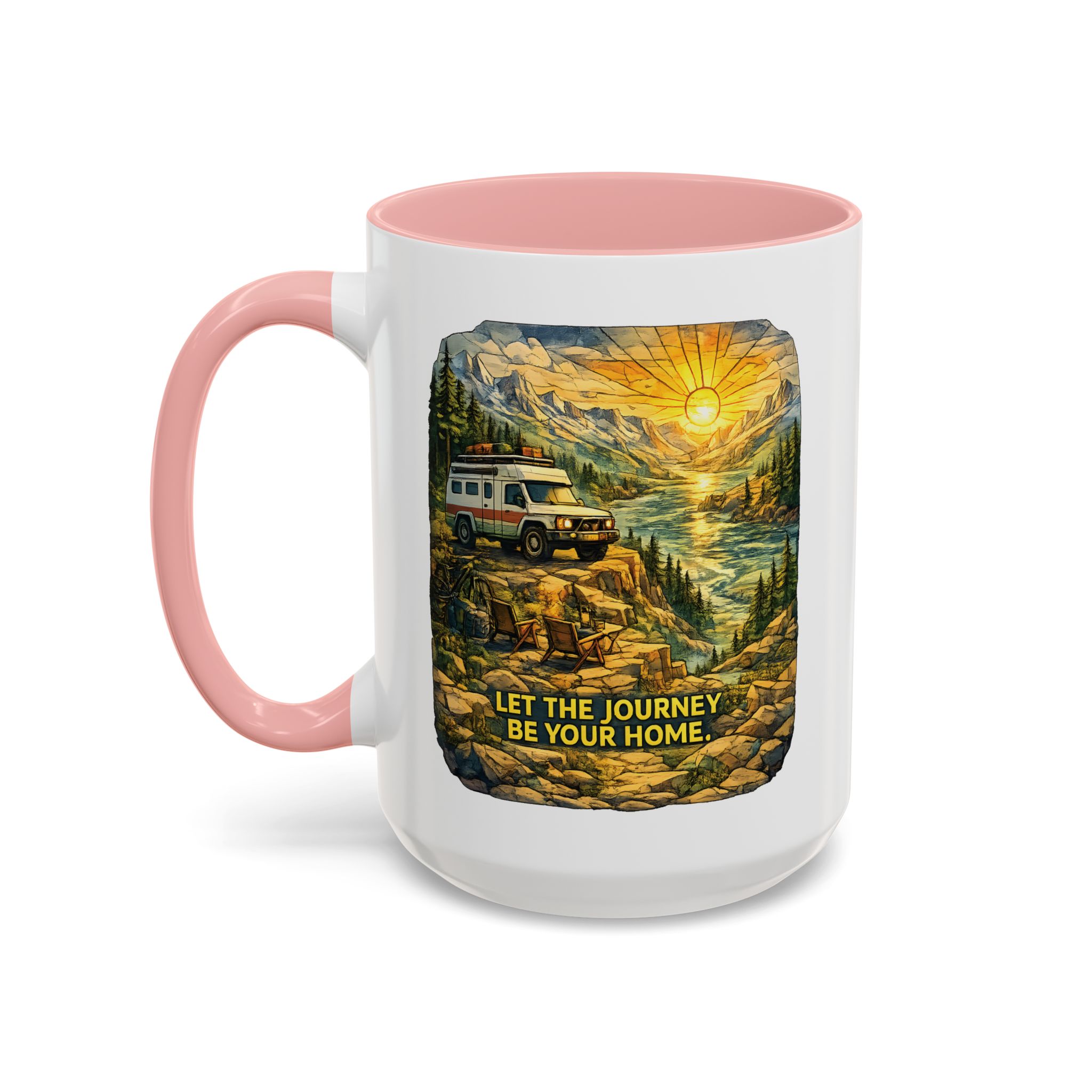Accent Coffee Mug (11, 15oz) — "Let The Journey Be Your Home" Design Cubic-Line