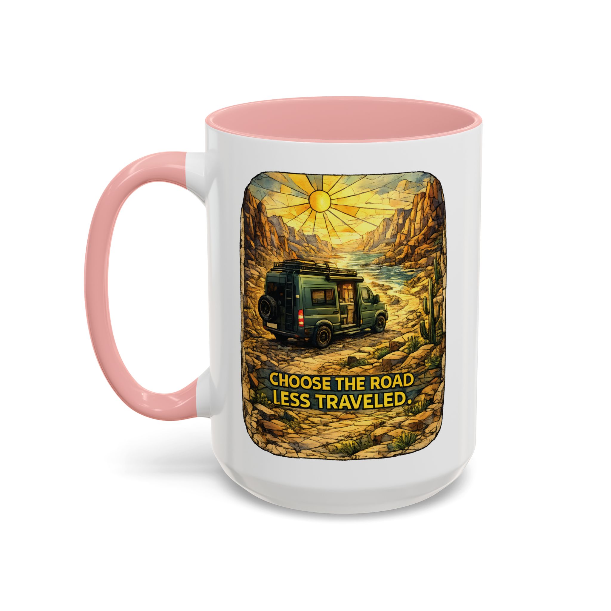 Accent Coffee Mug (11, 15oz) — "Choose The Road Less Traveled" Design Cubic-Line