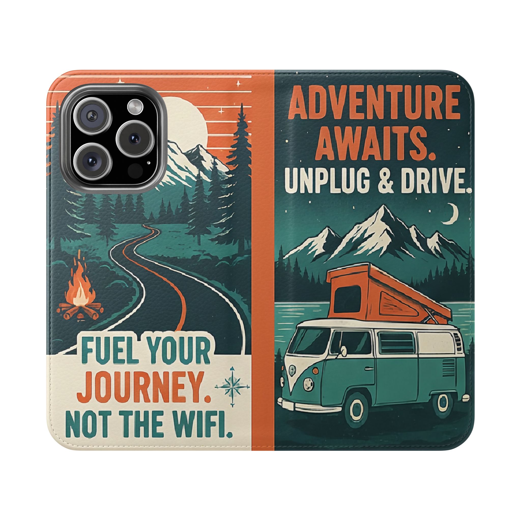 Flip Phone Case — "Adventure Awaits, Fuel Your Journey, Not the WiFi" Wallet Cover