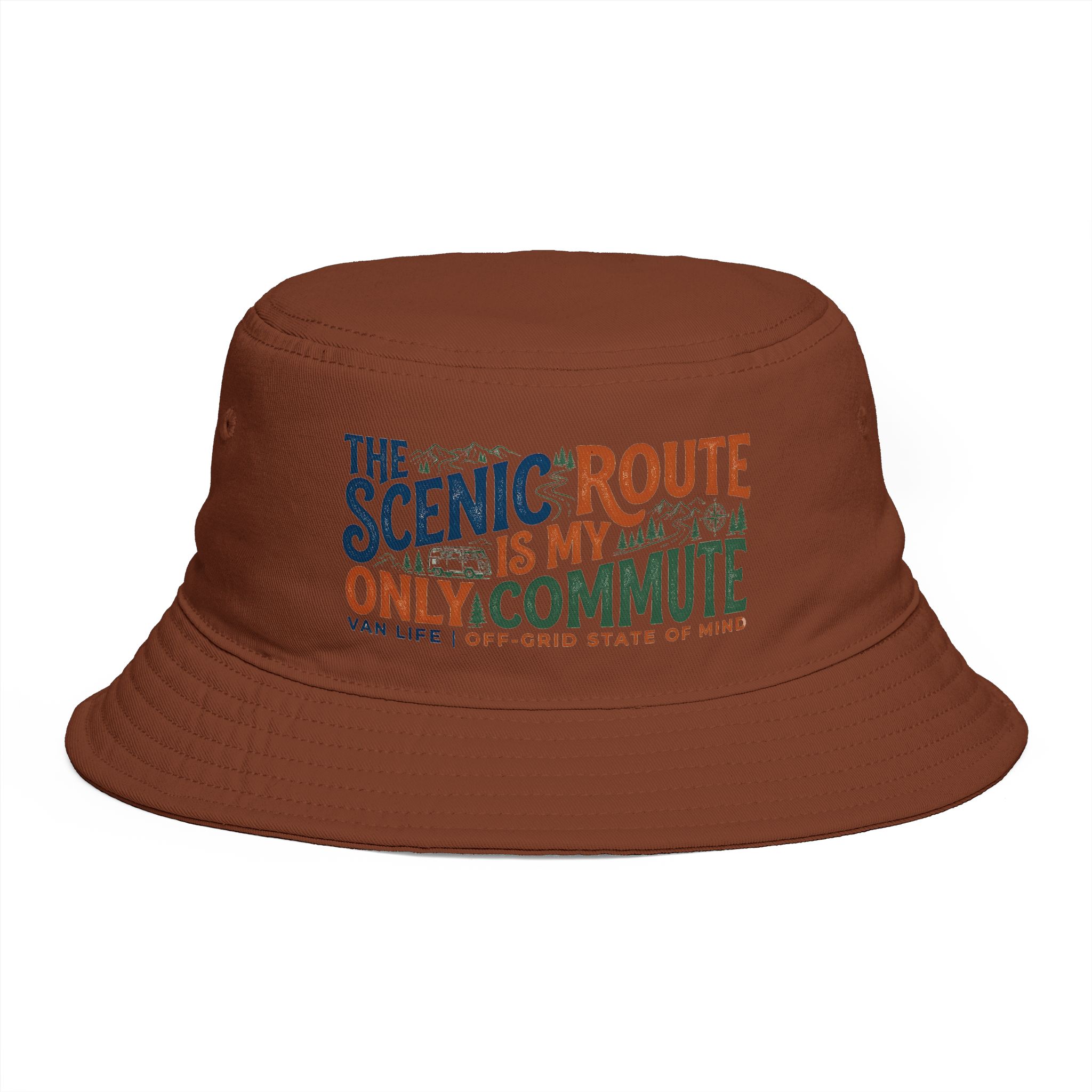 Bucket Hat — “The Scenic Route Is My Only Commute” Embroidered Outdoor Travel Hat