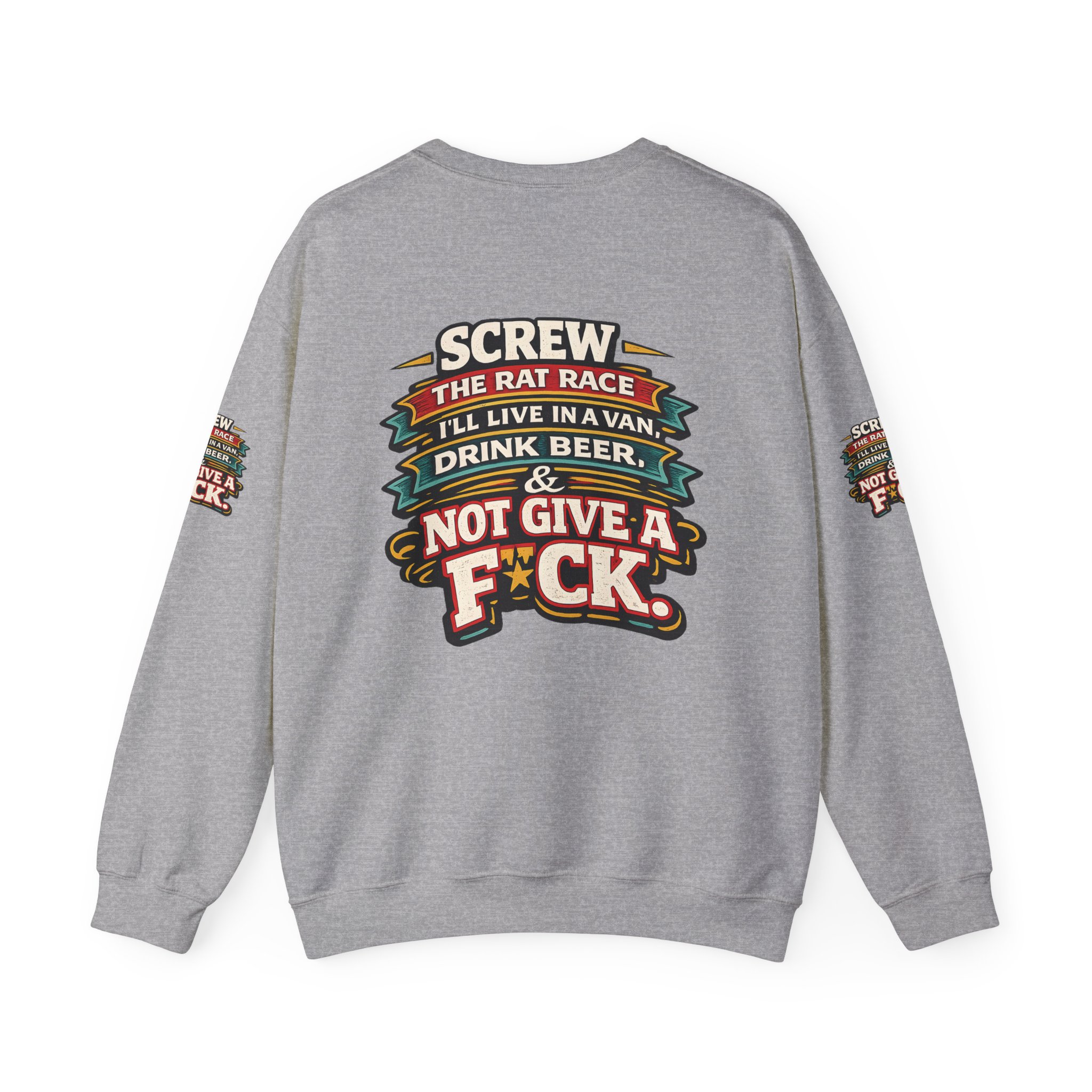 Unisex Heavy Blend™ Crewneck Sweatshirt — "Screw The Rat Race" Design F**K-Line