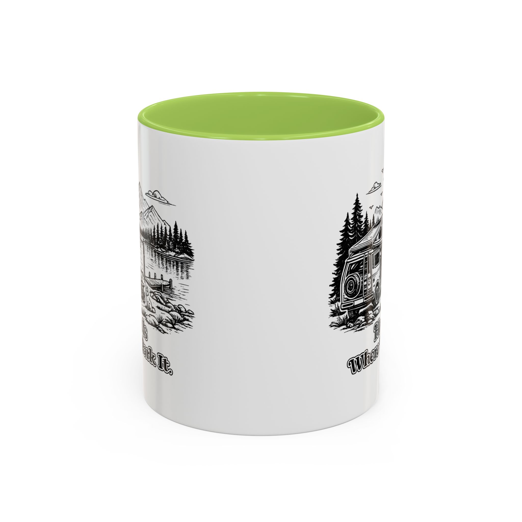 Accent Coffee Mug (11, 15oz) — "Home Is Where You Park It" Design Minimal-Line