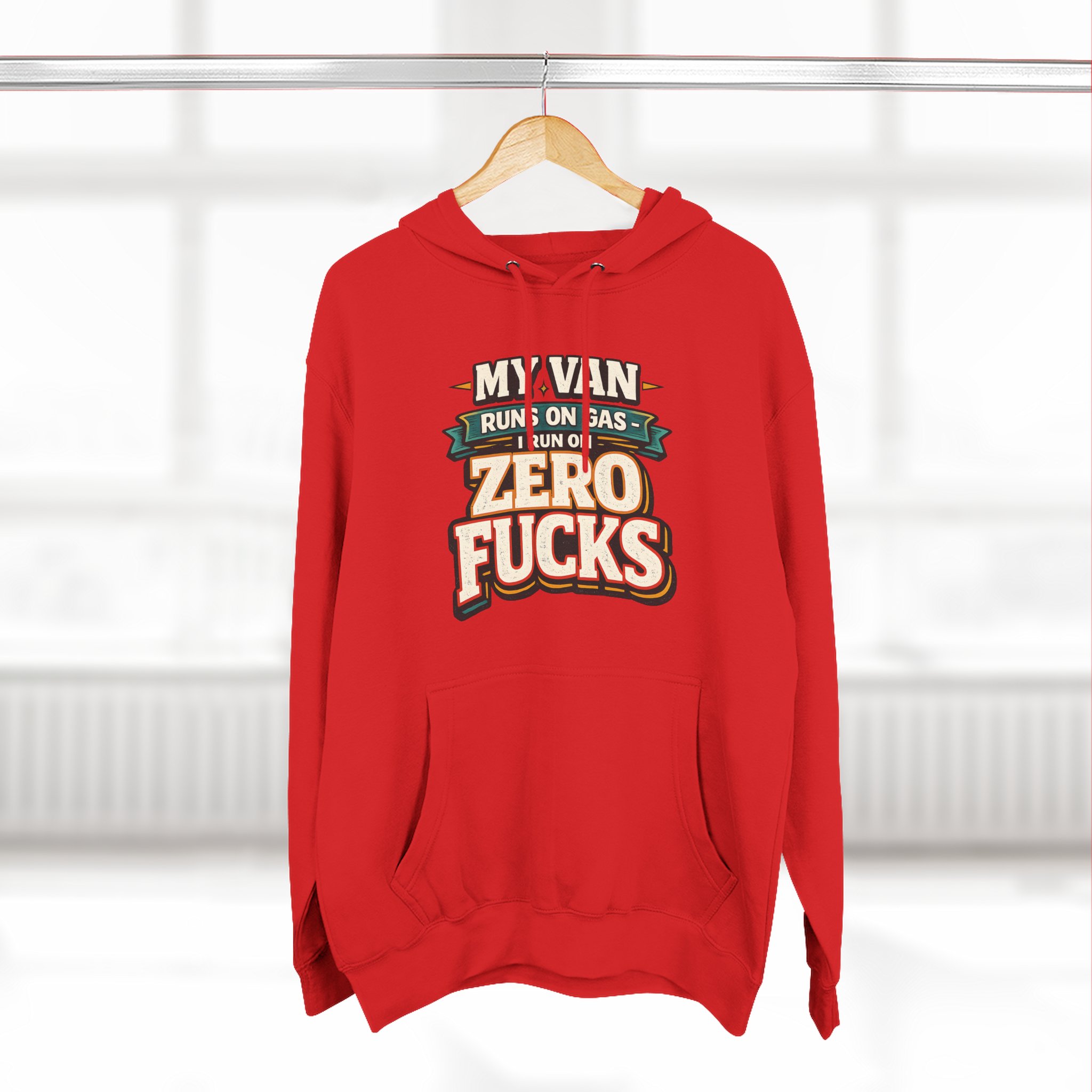 Three-Panel Fleece Hoodie - "My Van Runs On Gas" Design F**K-Line