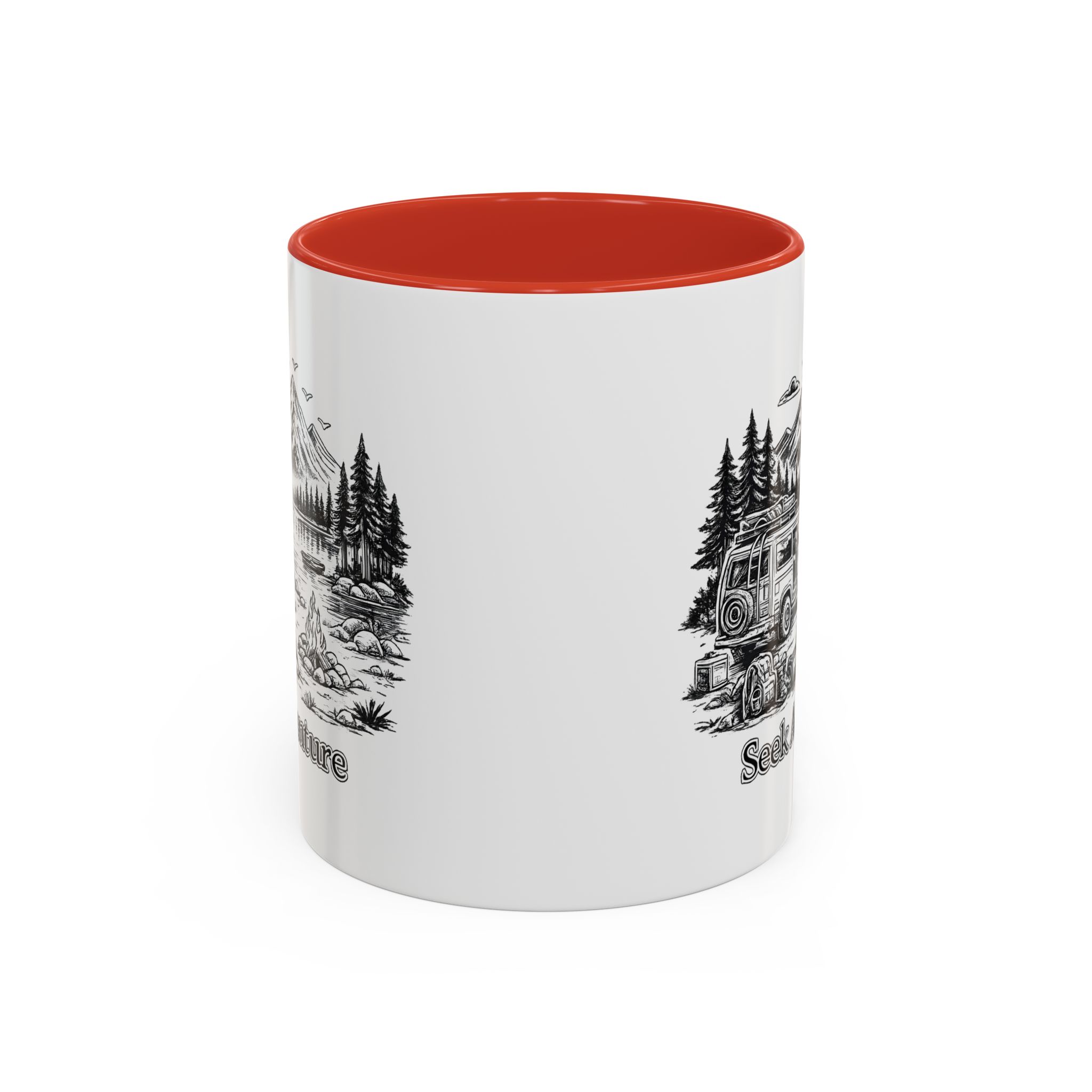 Accent Coffee Mug (11, 15oz) — "Seek Adventure" Design Minimal-Line