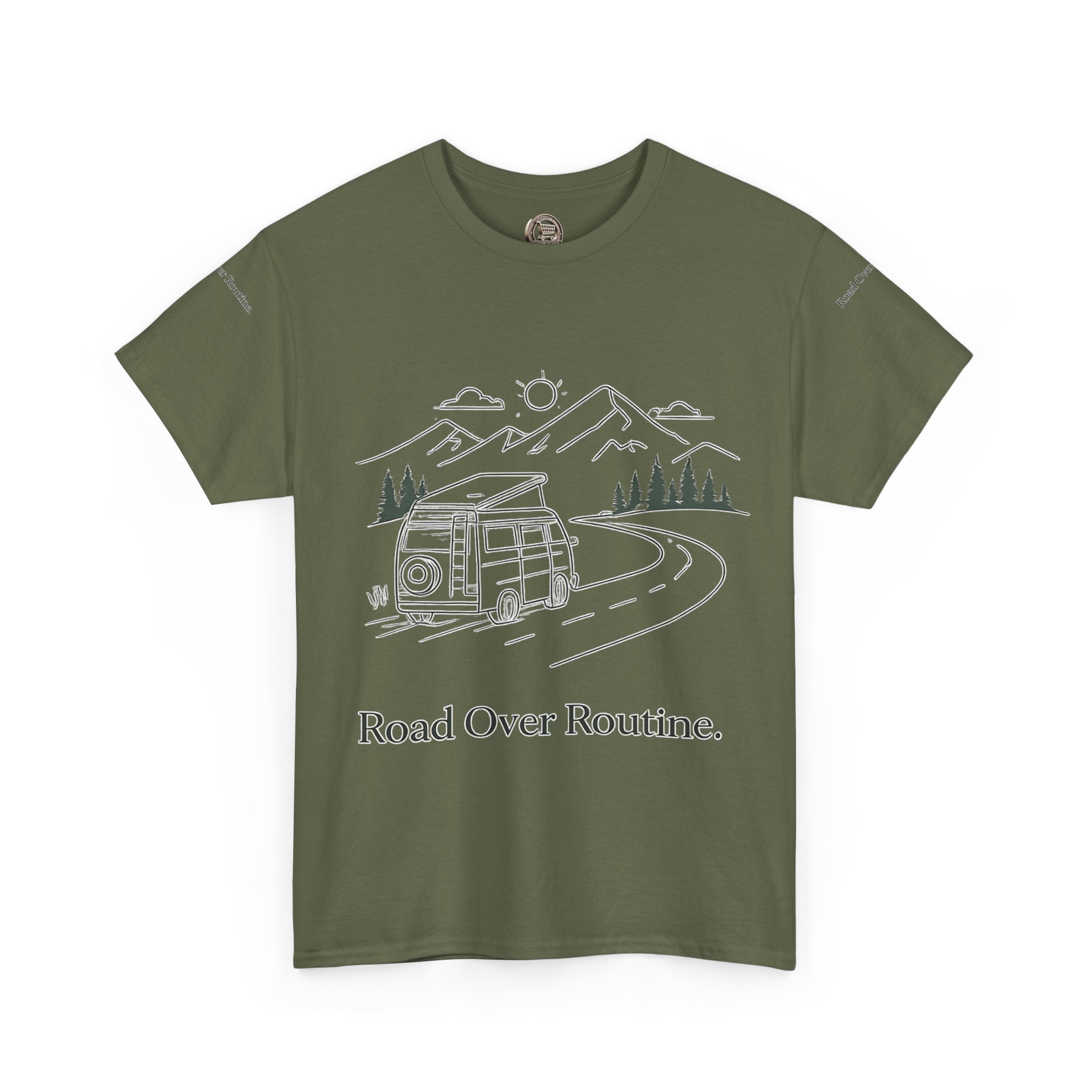 Unisex Heavy Cotton Tee — "Road Over Routine" Design Minimal-Line