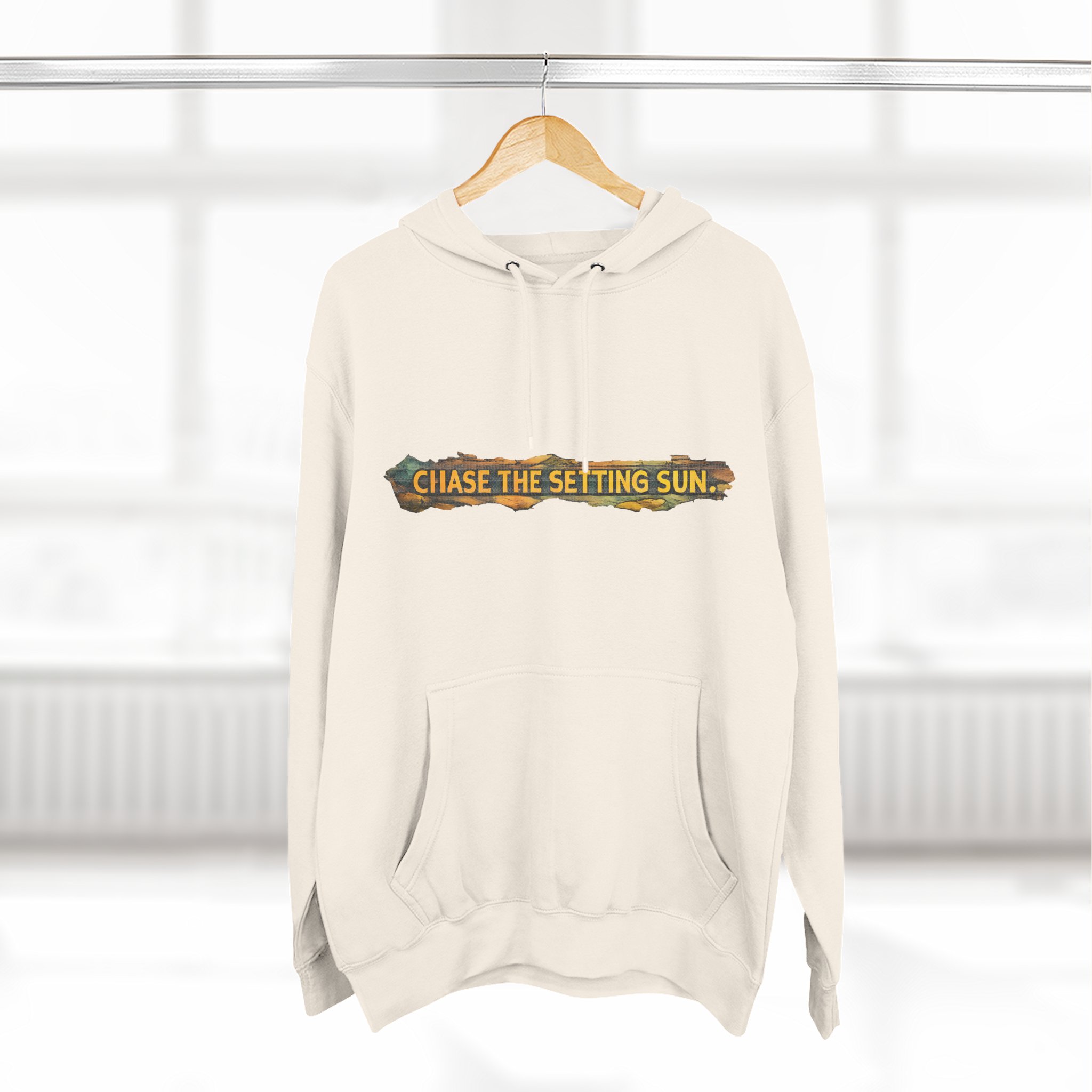 Three-Panel Fleece Hoodie - "Chase The Settings Sun" Design Cubic-Line
