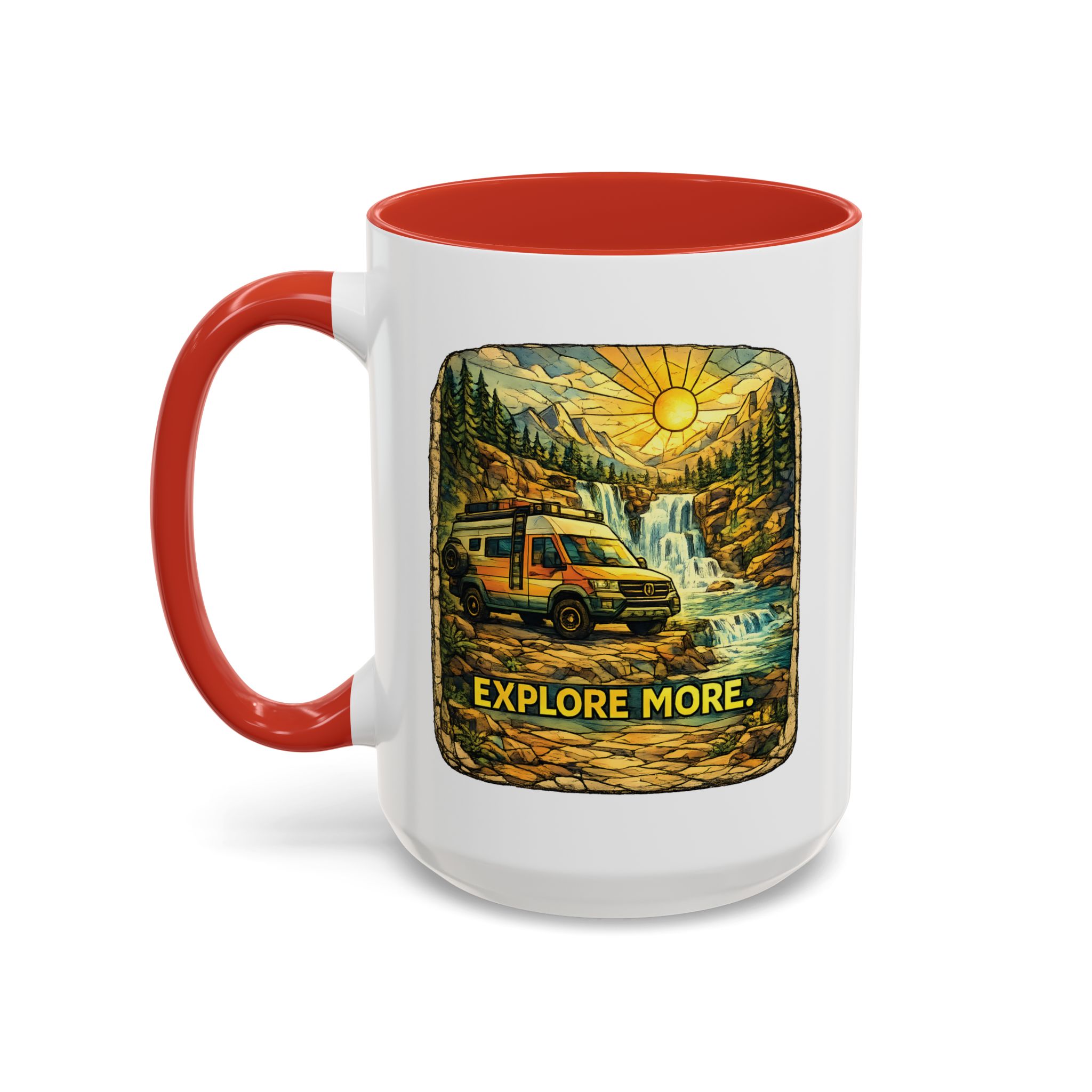 Accent Coffee Mug (11, 15oz) — "Explore More" Design Cubic-Line